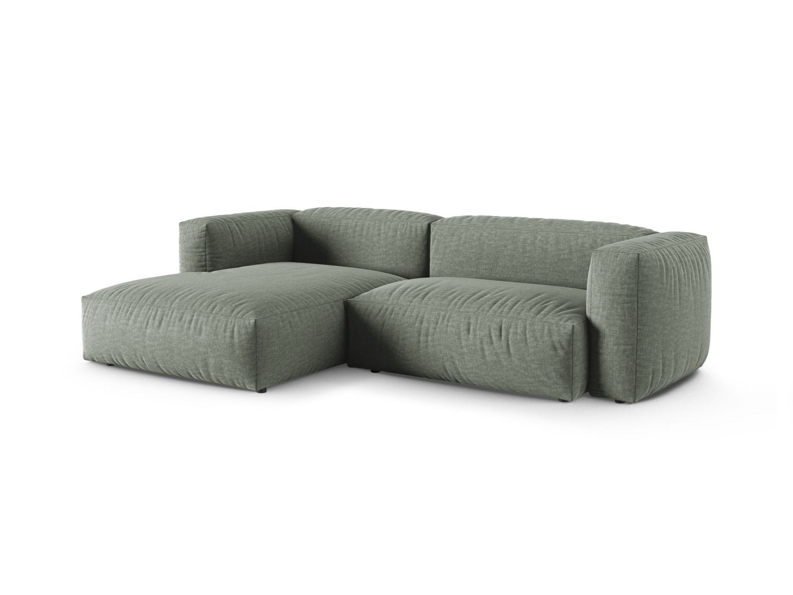 Modulares 2-Sitzer Ecksofa links Martina in Moss Green-Boston, stilvolles Design von Micadoni für modernen Wohnraum.
