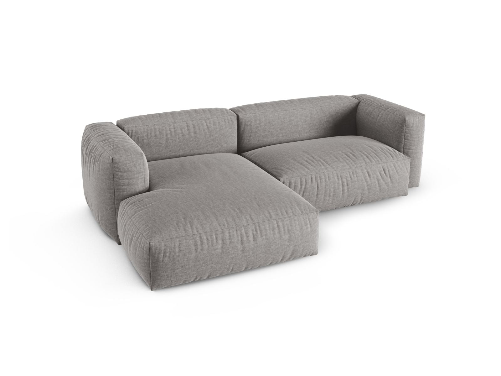 Modulares 2-Sitzer Ecksofa links Martina in stilvollem Grau, ideal für entspannte Abende und modernes Wohndesign.