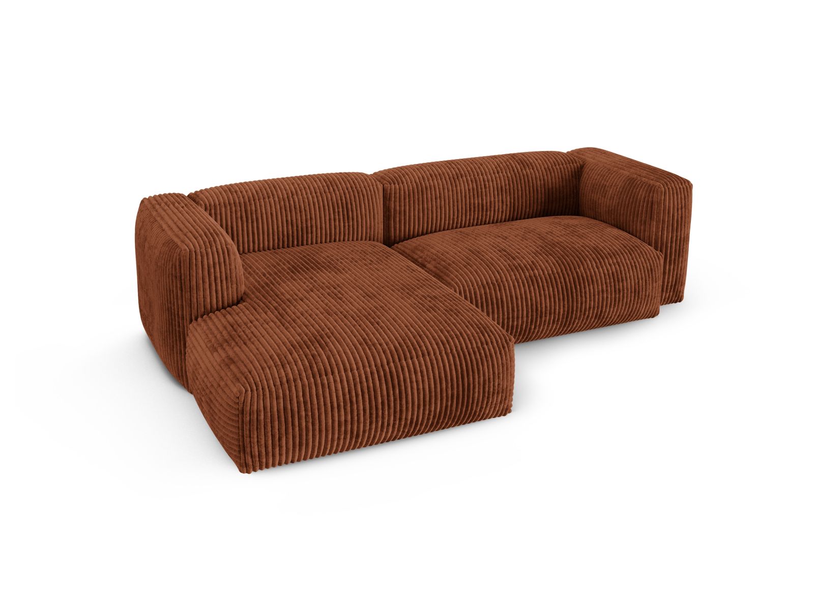 Modulares 2-Sitzer Ecksofa links Martina in warmem Brick-Tilia, ideal für moderne Wohnkonzepte und gemütliche Entspannung.