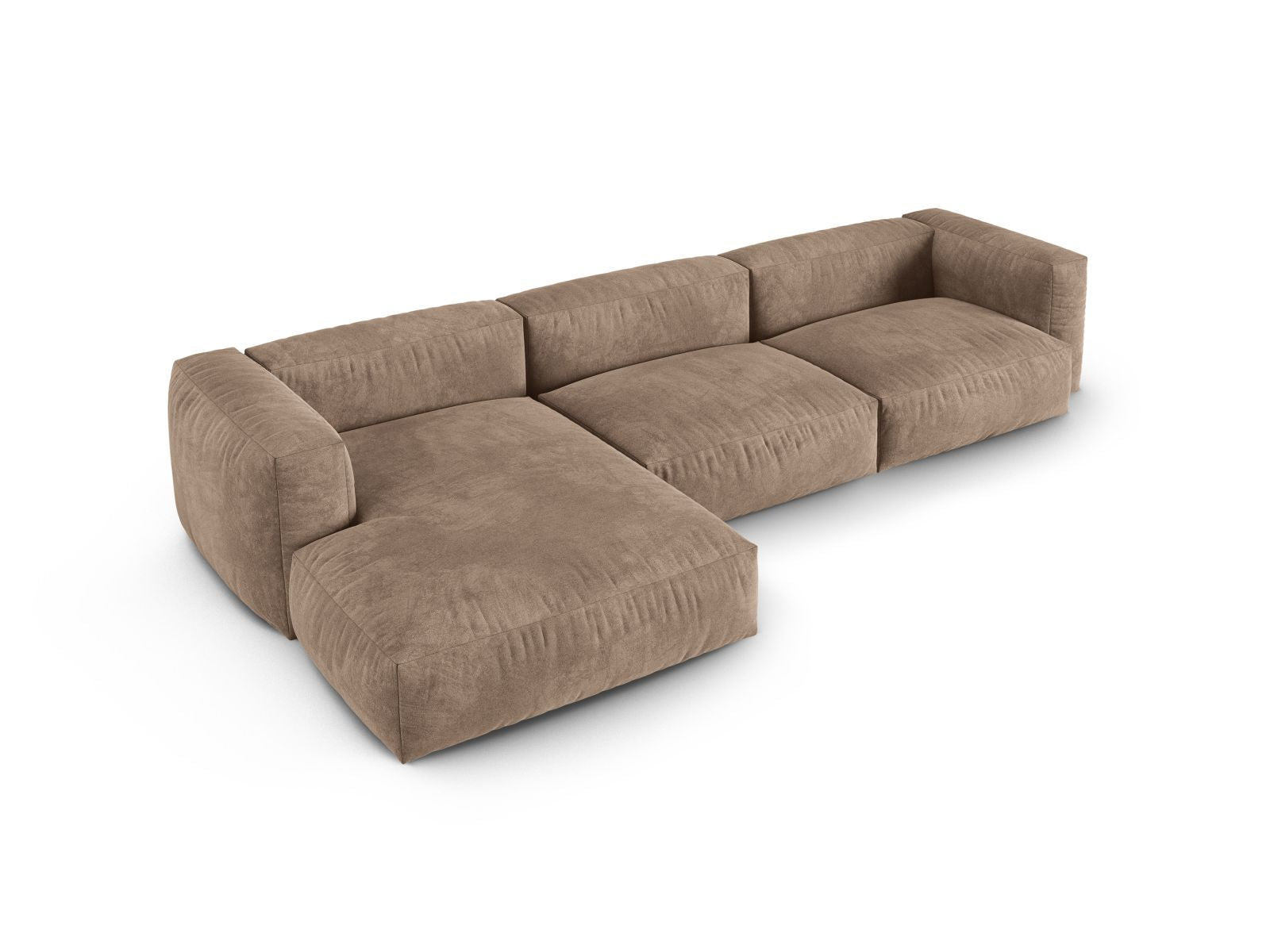 Elegantes 3-Sitzer XL Ecksofa links Martina in luxuriösem Dunkelbeige, ideal für moderne Wohnräume und entspannte Stunden.