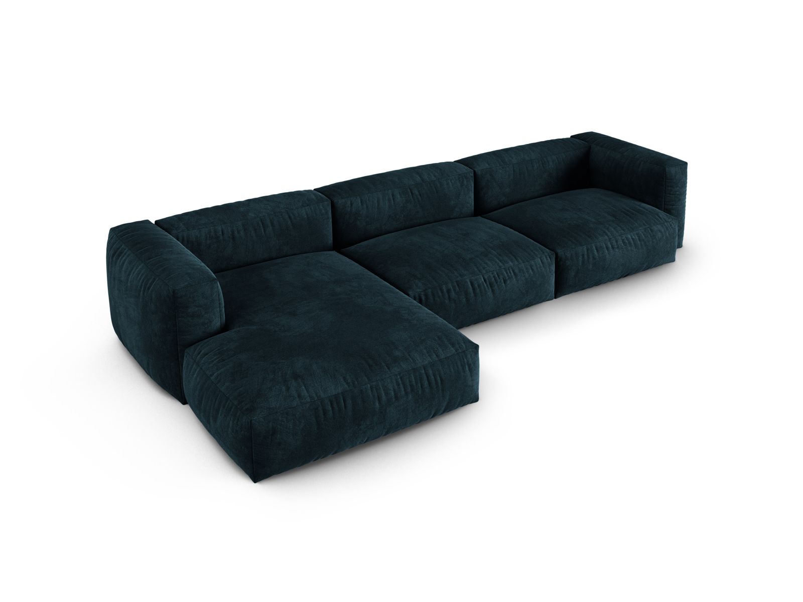 Elegantes 3-Sitzer XL Ecksofa links Martina in edlem Petrol, ideal für einladende und moderne Wohnräume.