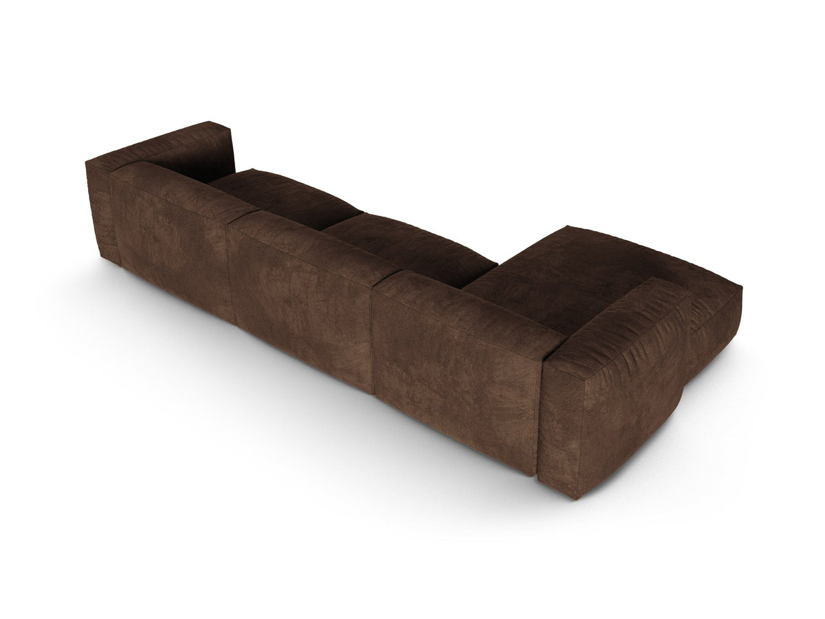 Ecksofa links Martina XL von Micadoni in Schokolade, Veloursstoff Vogue, Beine aus Polypropylen, Grösse 330x176x75 cm.