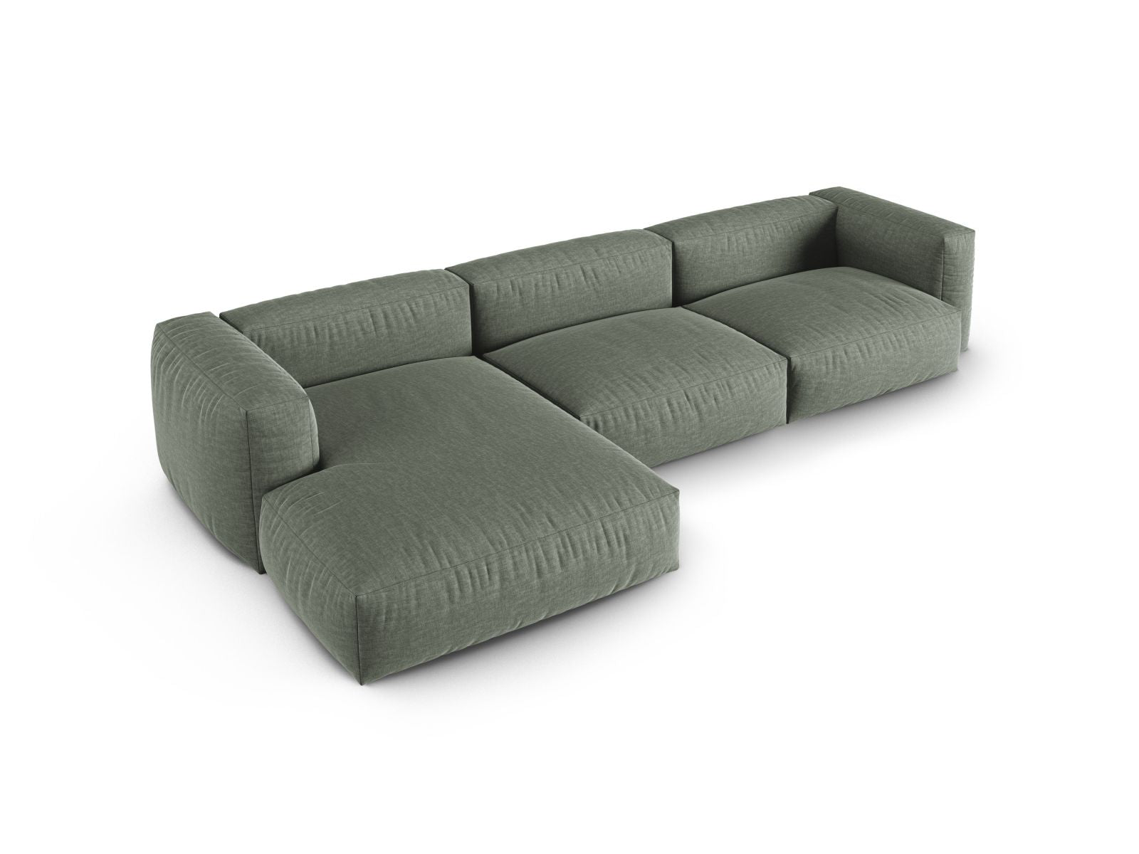 Modulares 3-Sitzer Ecksofa links Martina in edlem Moss Green, ideal für moderne Wohnräume und entspannte Stunden.