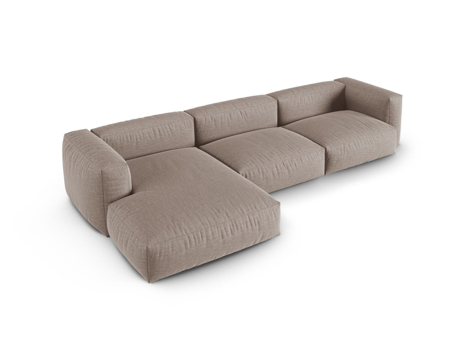 Modulares 3-Sitzer Ecksofa links Martina in elegantem Dunkelbeige, ideal für stilvolle Wohnräume und entspannte Abende.