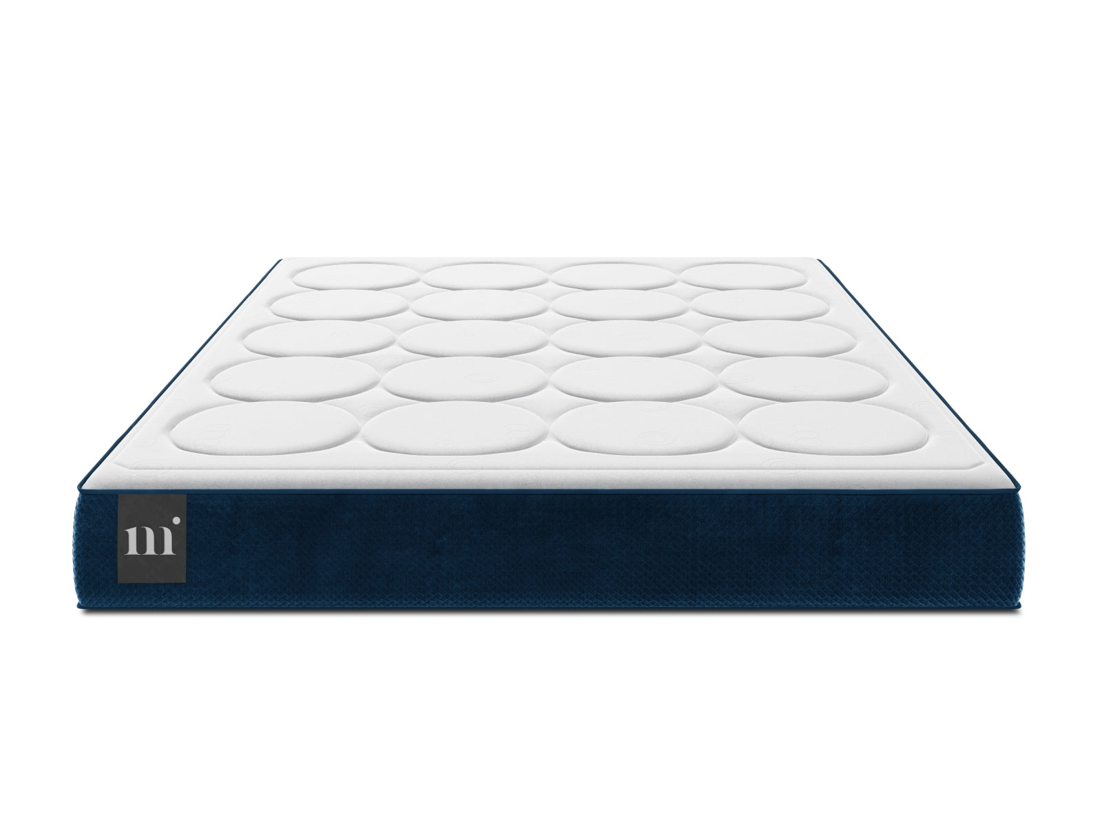 Kavaja Foam Matratze in elegantem Weiß und Blau, ideal für erholsamen Schlaf, präsentiert von Micadoni.