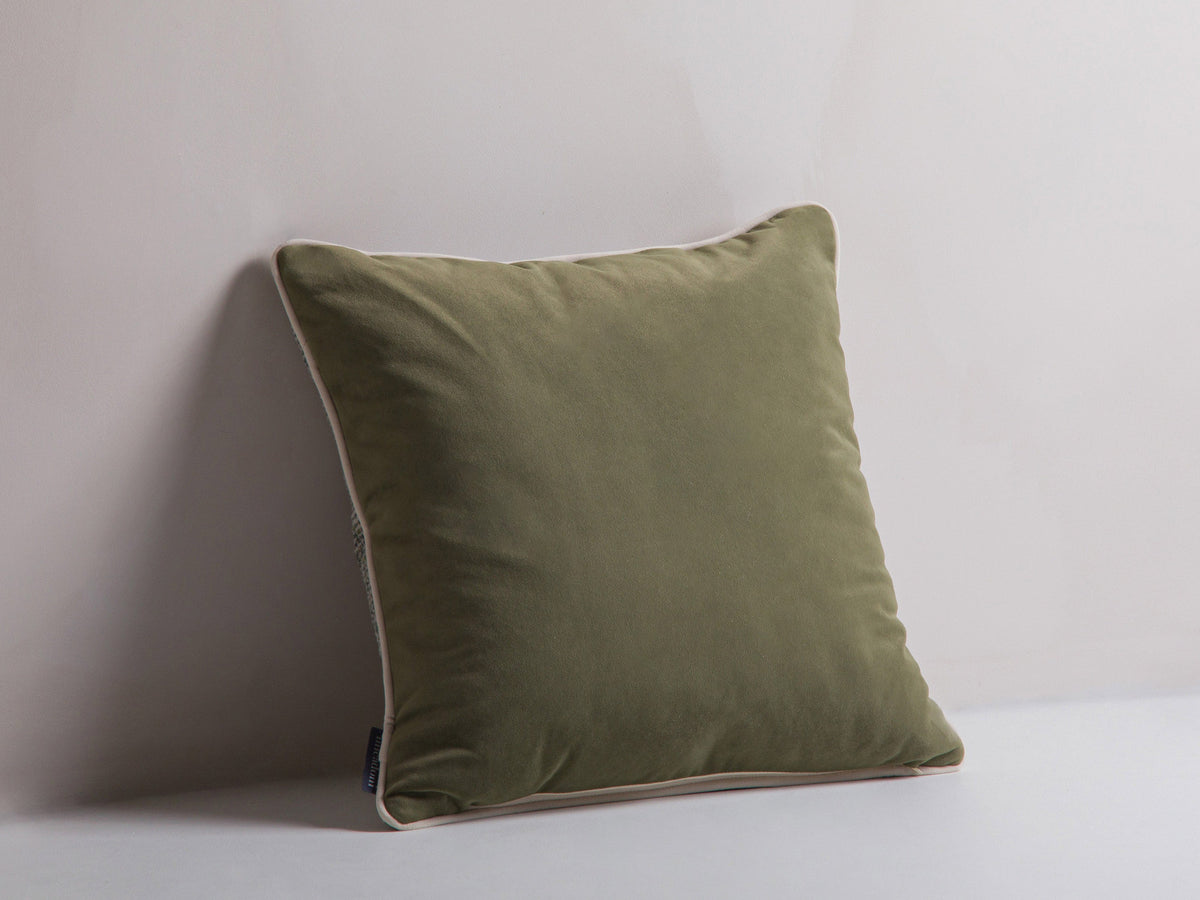 Celine Pillow in Moss Green Melange, Green, Dark Beige-Puente,Matt Velvet,Matt Velvet präsentiert im Onlineshop von KAQTU Design AG. Deko Kissen ist von Micadoni