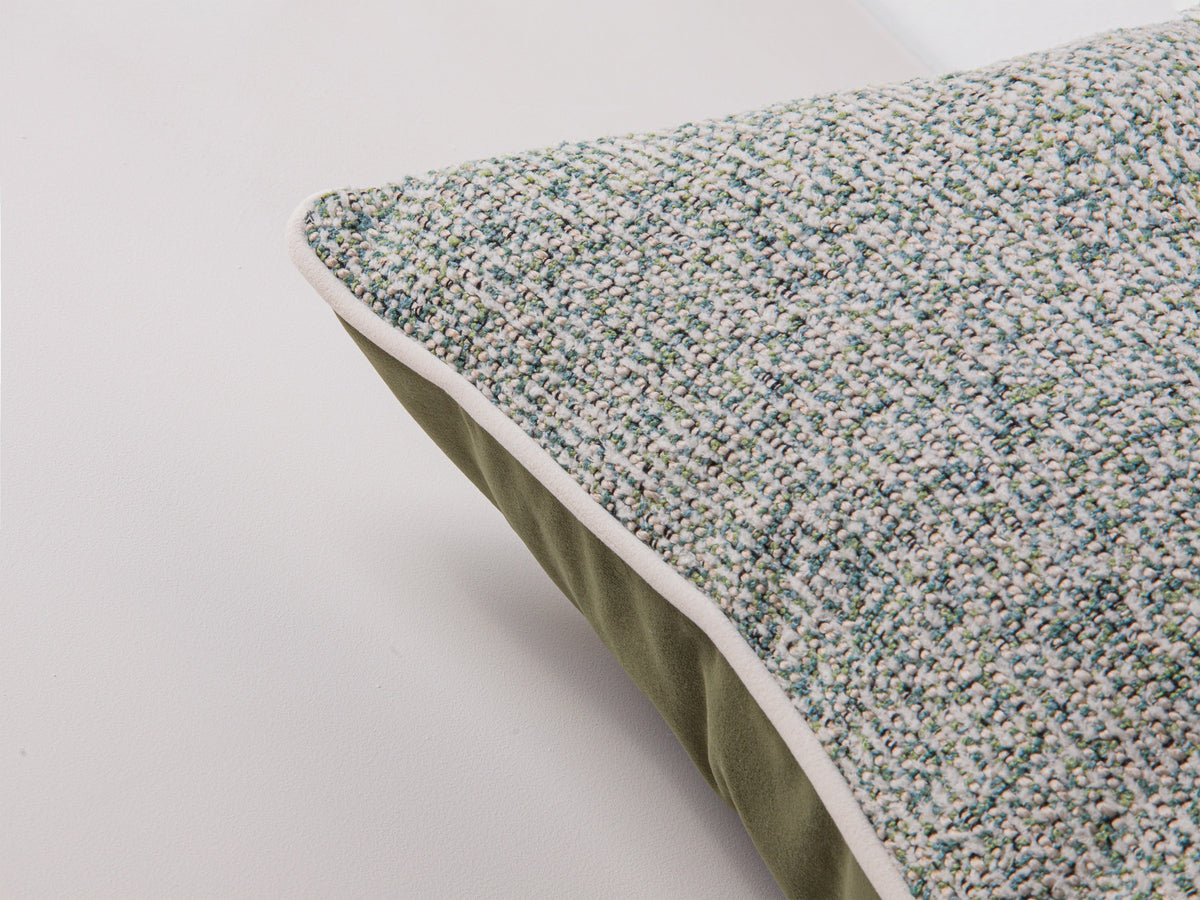 Celine Pillow in Moss Green Melange, Green, Dark Beige-Puente,Matt Velvet,Matt Velvet präsentiert im Onlineshop von KAQTU Design AG. Deko Kissen ist von Micadoni