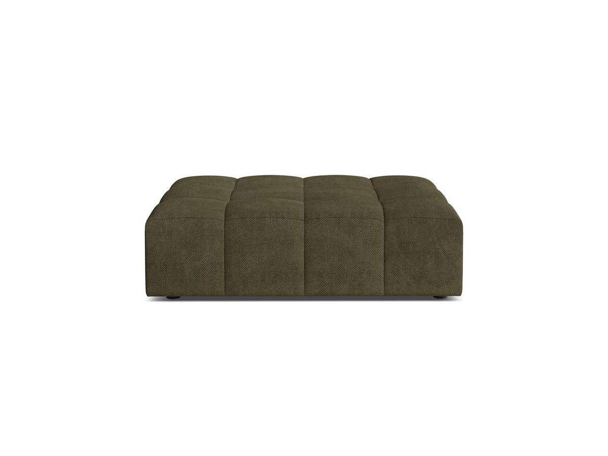 Beiger Pouf Jennifer von Micadoni mit Bluvel-Stoffbezug und schwarzen Kunststoffbeinen, Masse 102 x 84 x 42 cm, freigestellt fotografiert.