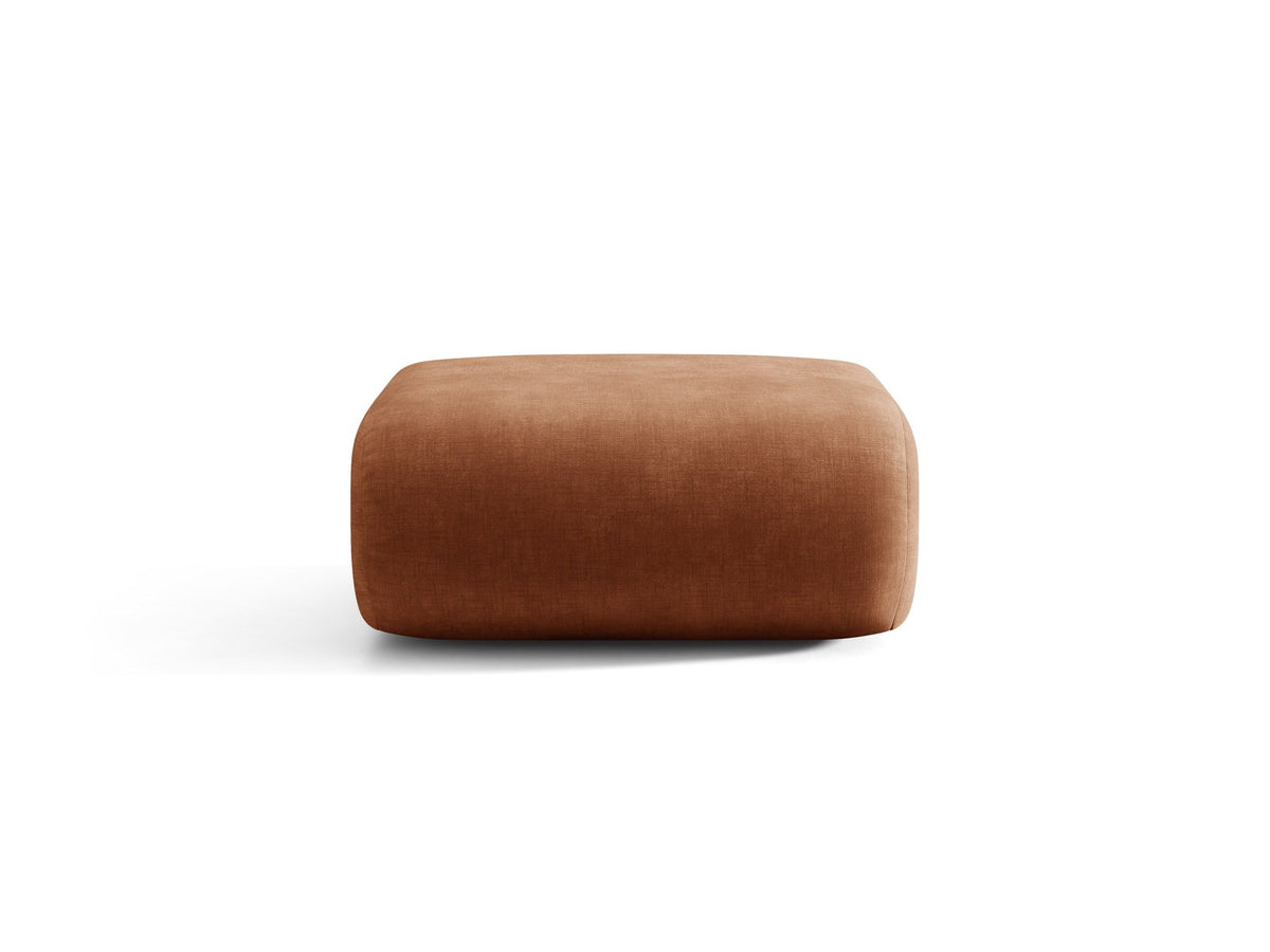 Pouf Neo von Micadoni in dunklem Olivgrün mit Bouclé-Stoffbezug und niedrigen Beinen aus Polypropylen, quadratische Sitzform.