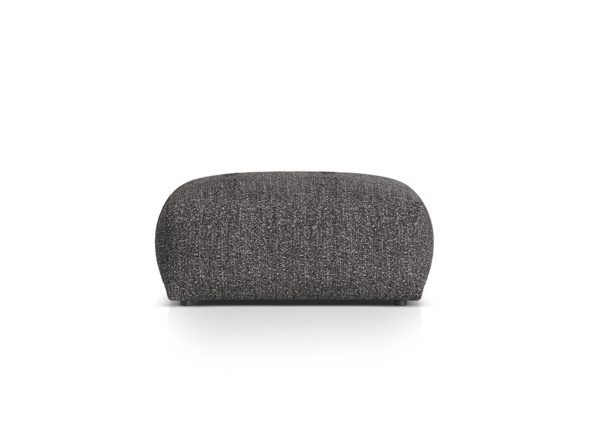 Martina Pouf von Micadoni in Anthracite-Monet Bouclé-Stoff, rechteckige Form mit schwarzen Kunststoffbeinen aus Polypropylen.