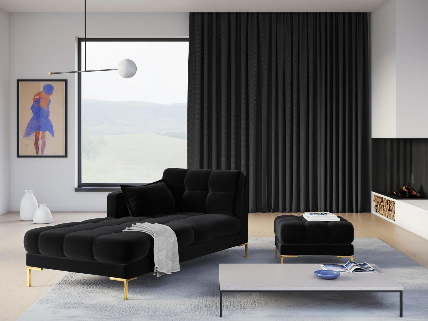 Mamaia Velour Pouf 1 Sitz in Black/Gold präsentiert im Onlineshop von KAQTU Design AG. Pouf ist von Micadoni