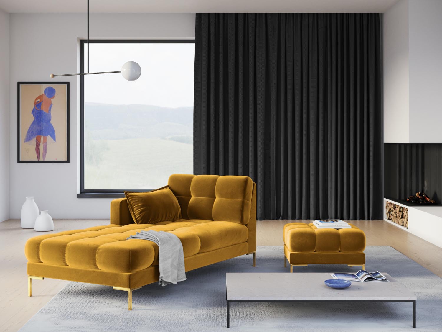 Mamaia Velour Pouf 1 Sitz in Yellow/Gold präsentiert im Onlineshop von KAQTU Design AG. Pouf ist von Micadoni
