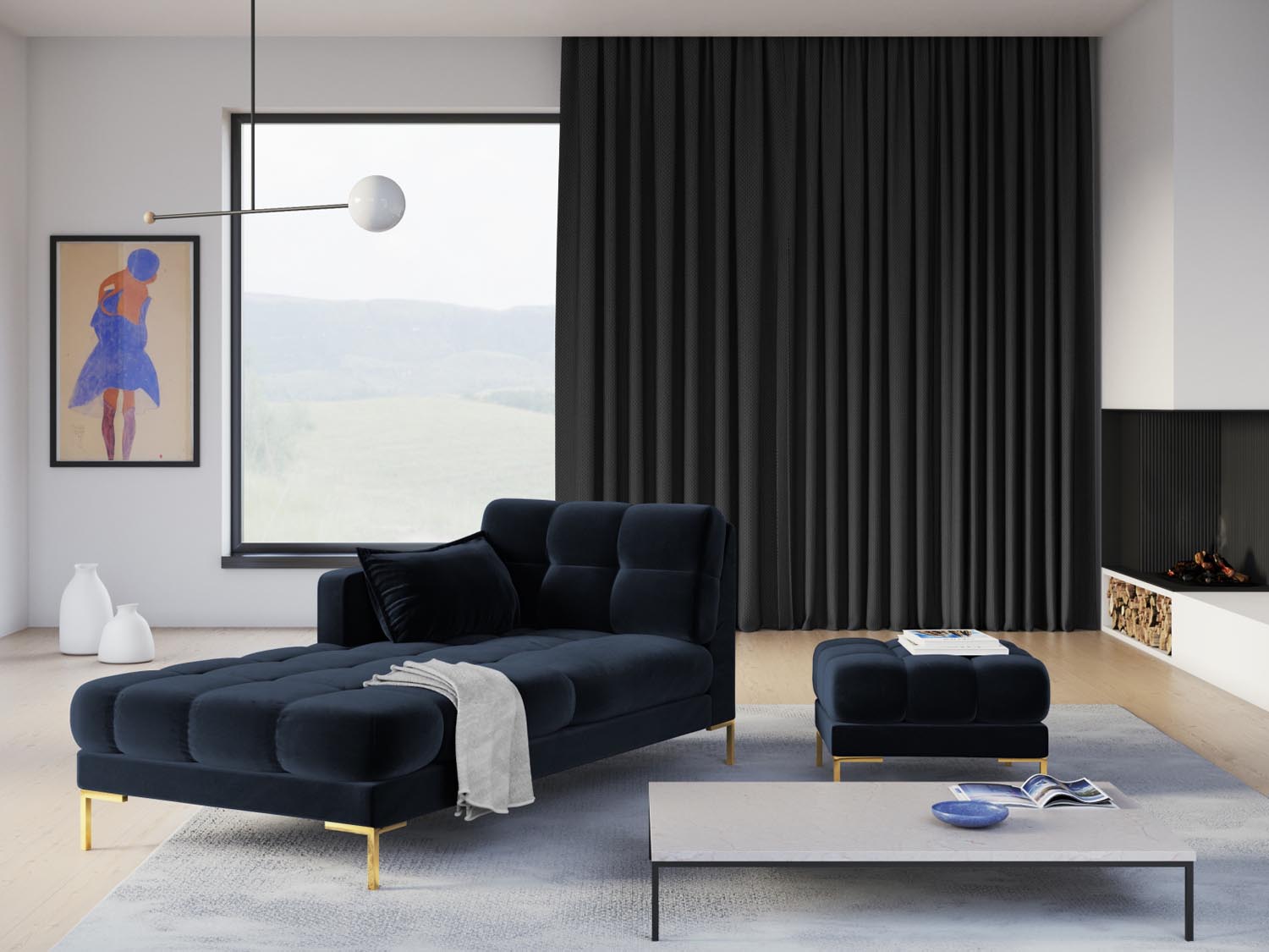 Mamaia Velour Pouf 1 Sitz in Dark Blue/Gold präsentiert im Onlineshop von KAQTU Design AG. Pouf ist von Micadoni