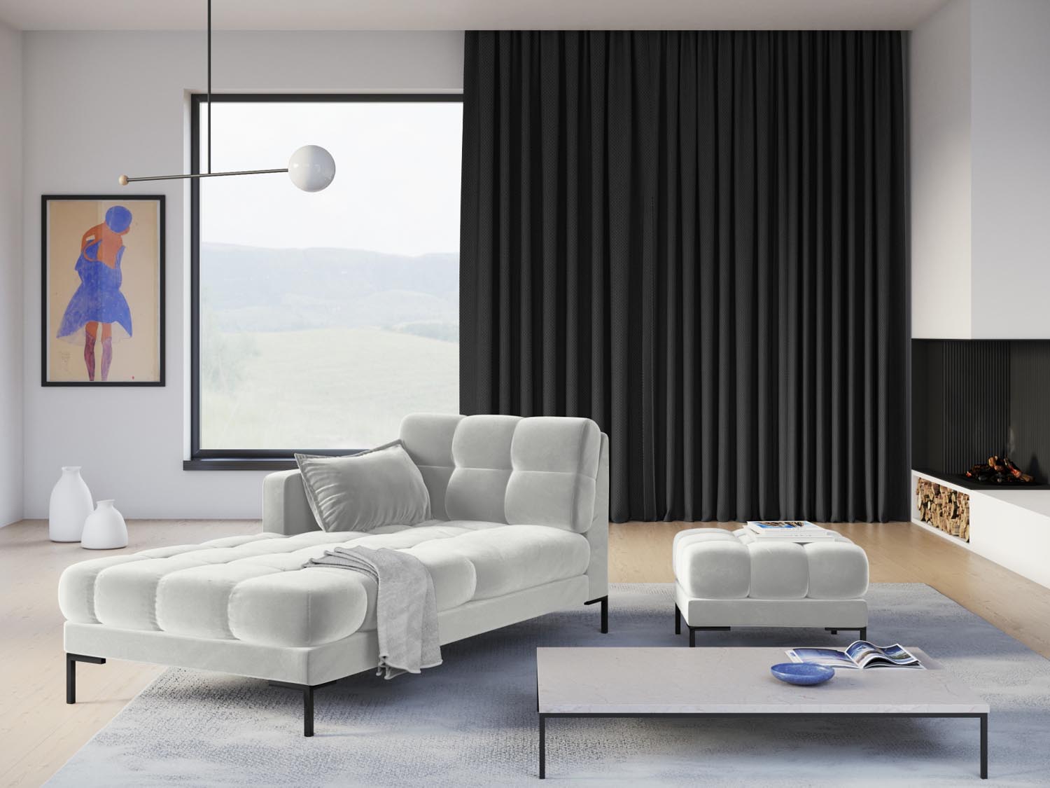Mamaia Velour Pouf 1 Sitz in Silver/Schwarz präsentiert im Onlineshop von KAQTU Design AG. Pouf ist von Micadoni