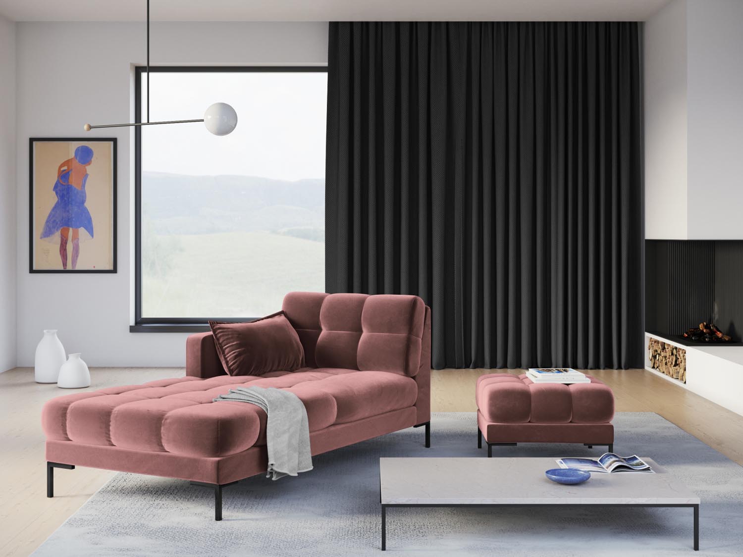 Mamaia Velour Pouf 1 Sitz in Pink/Schwarz präsentiert im Onlineshop von KAQTU Design AG. Pouf ist von Micadoni