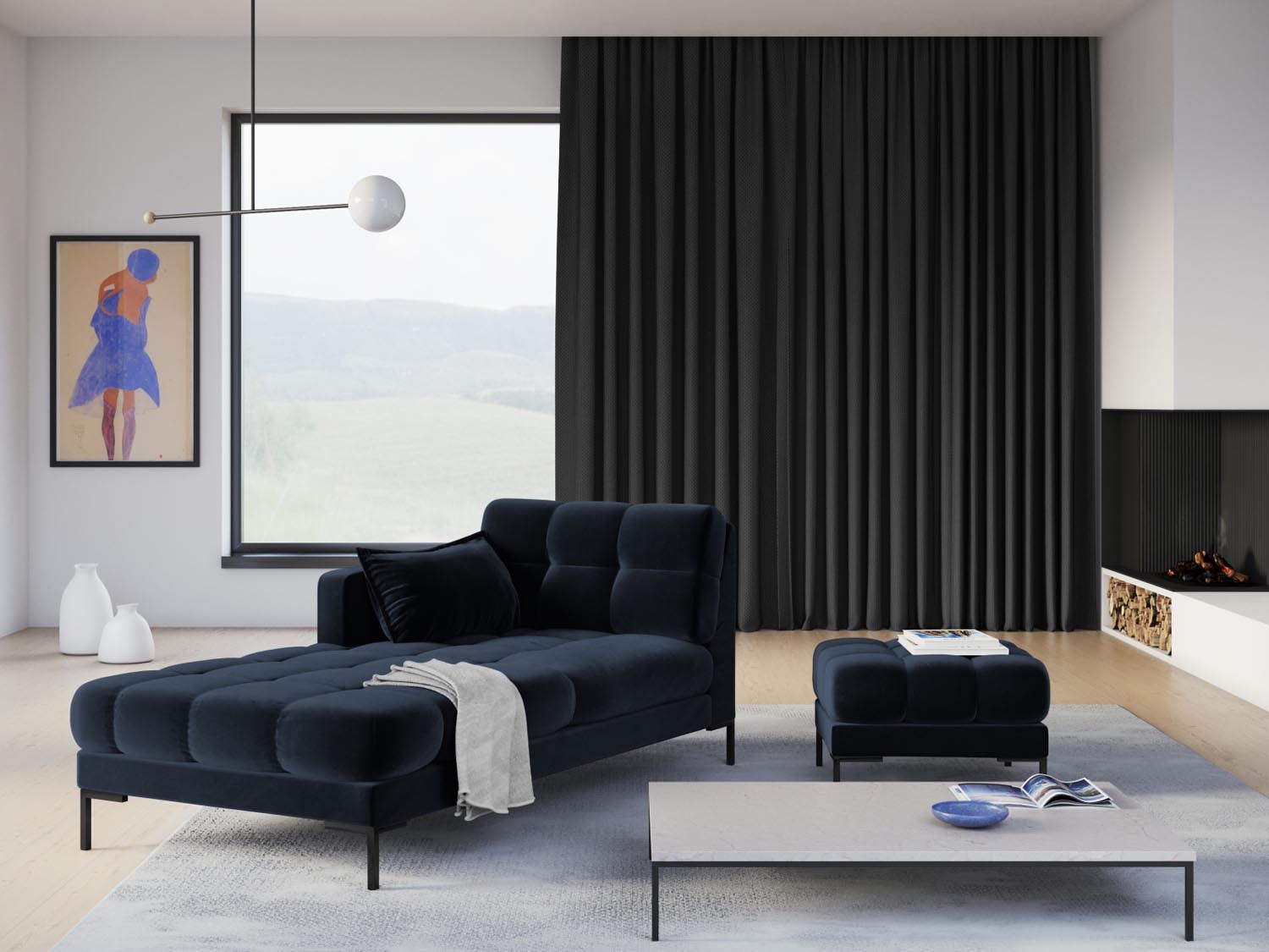 Mamaia Velour Pouf 1 Sitz in Dark Blue/Schwarz präsentiert im Onlineshop von KAQTU Design AG. Pouf ist von Micadoni