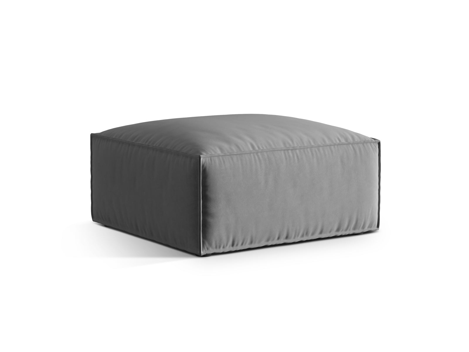 Eleganter Nuria Velour Pouf in Grau, ideal für modulares Sofa-Design. Bequem und stilvoll, perfekt für jedes Wohnambiente.