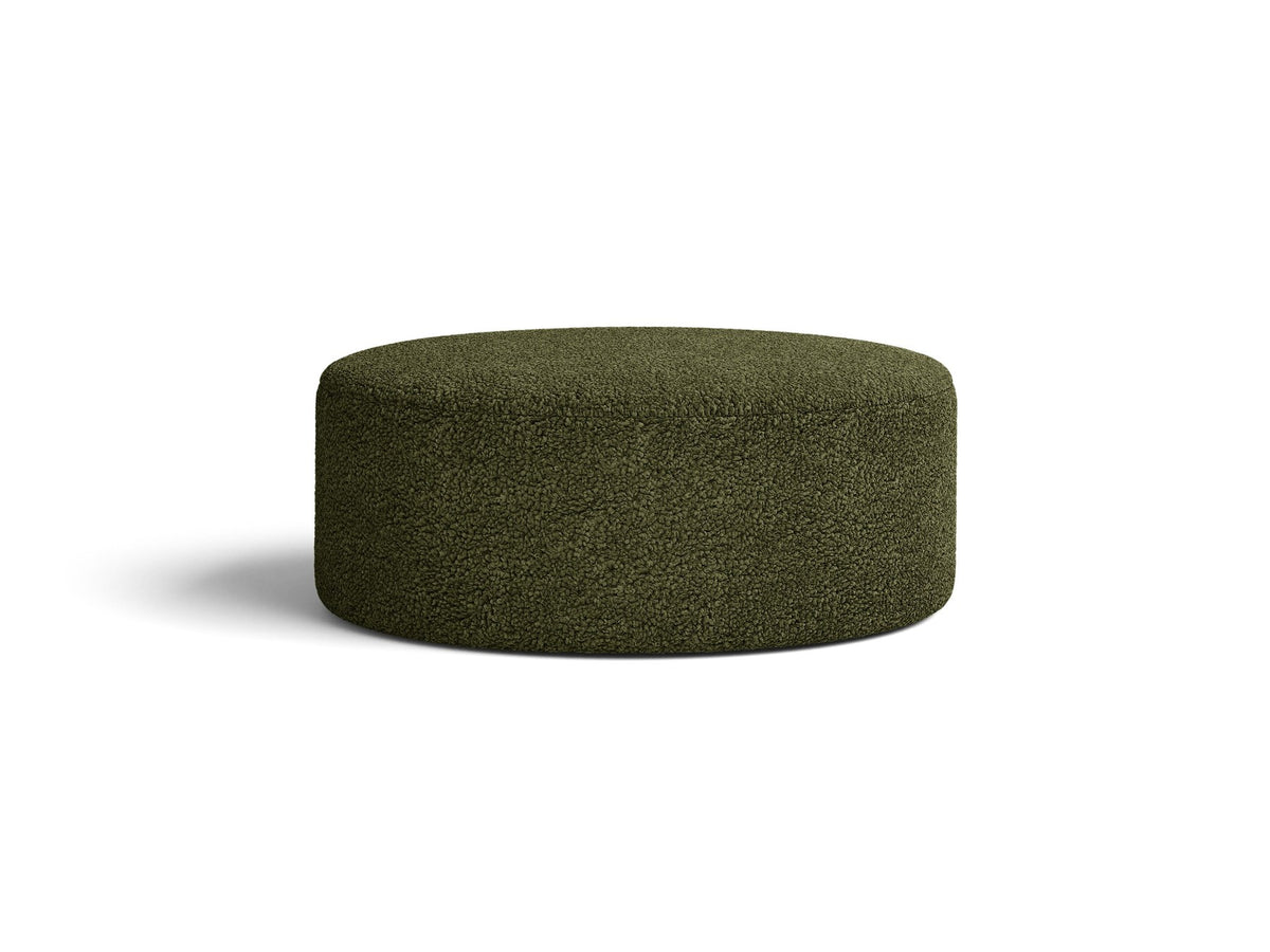 Weisser Pouf Dia von Micadoni mit strukturiertem Bouclé-Stoff, quadratischer Form und niedrigen Beinen aus Polypropylen.