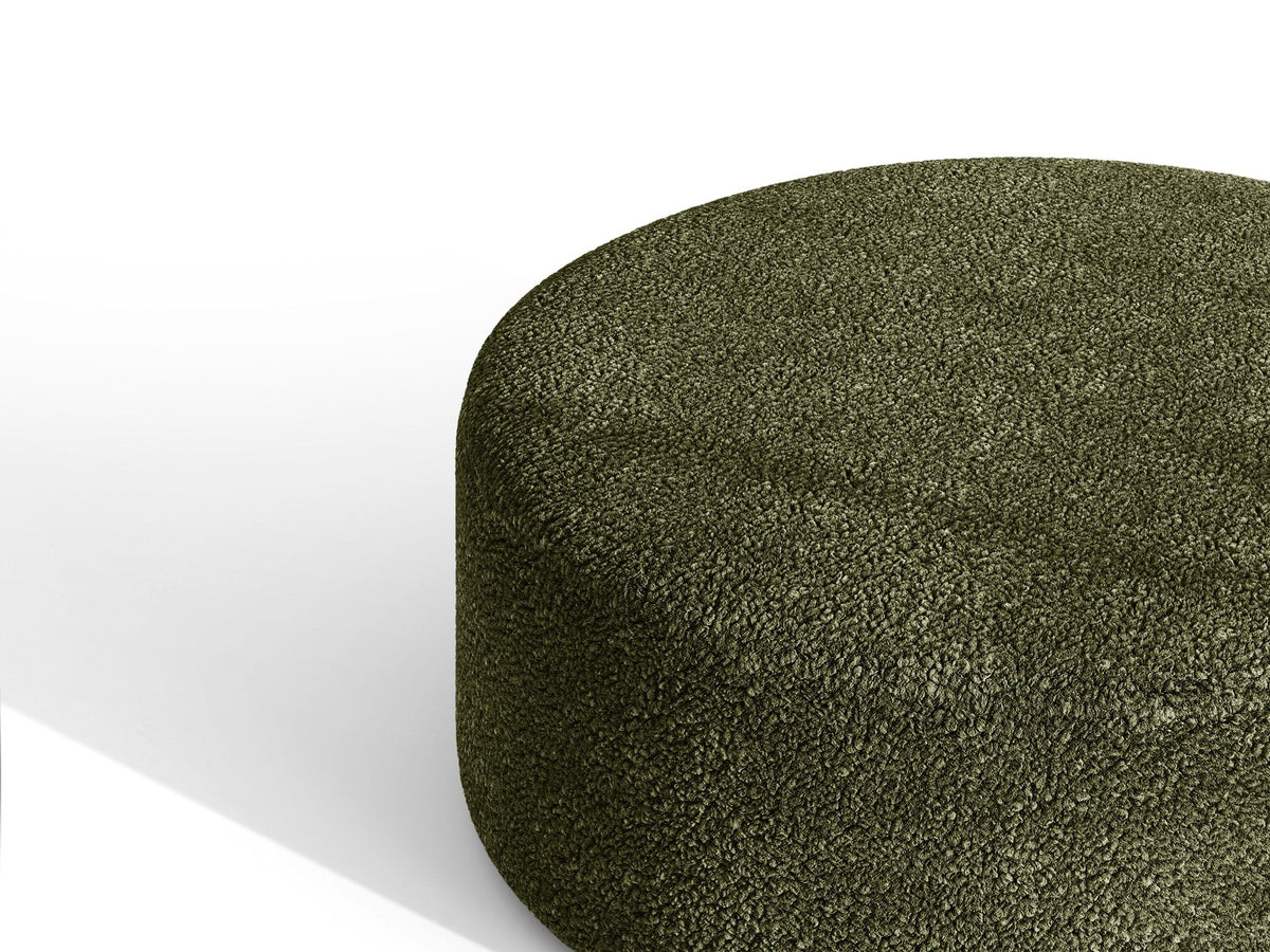 Weisser Pouf Dia von Micadoni mit strukturiertem Bouclé-Stoff, quadratischer Form und niedrigen Beinen aus Polypropylen.