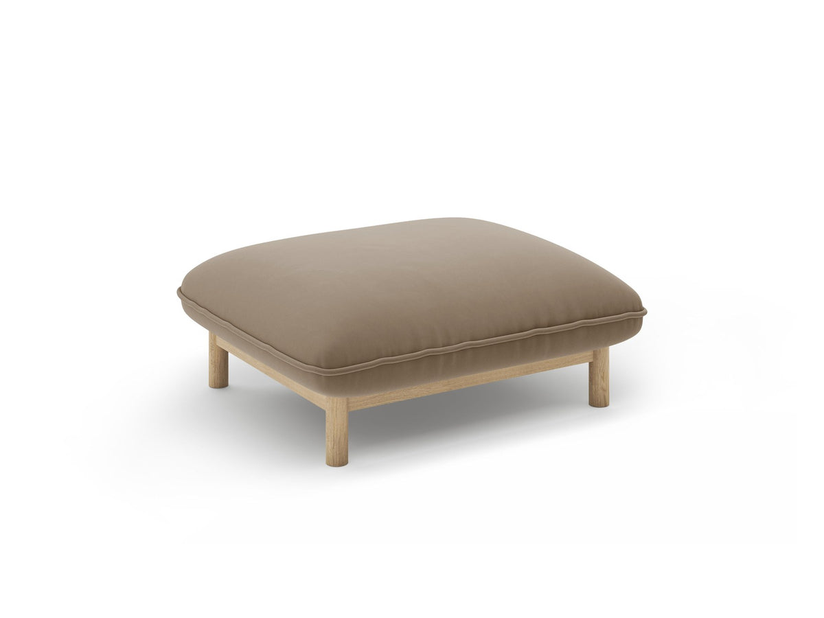 Runder Pouf Ada in Mandel beige mit Casino-Veloursbezug und sichtbaren Holzbeinen, Sitzhöhe 44 cm, hergestellt von Micadoni.
