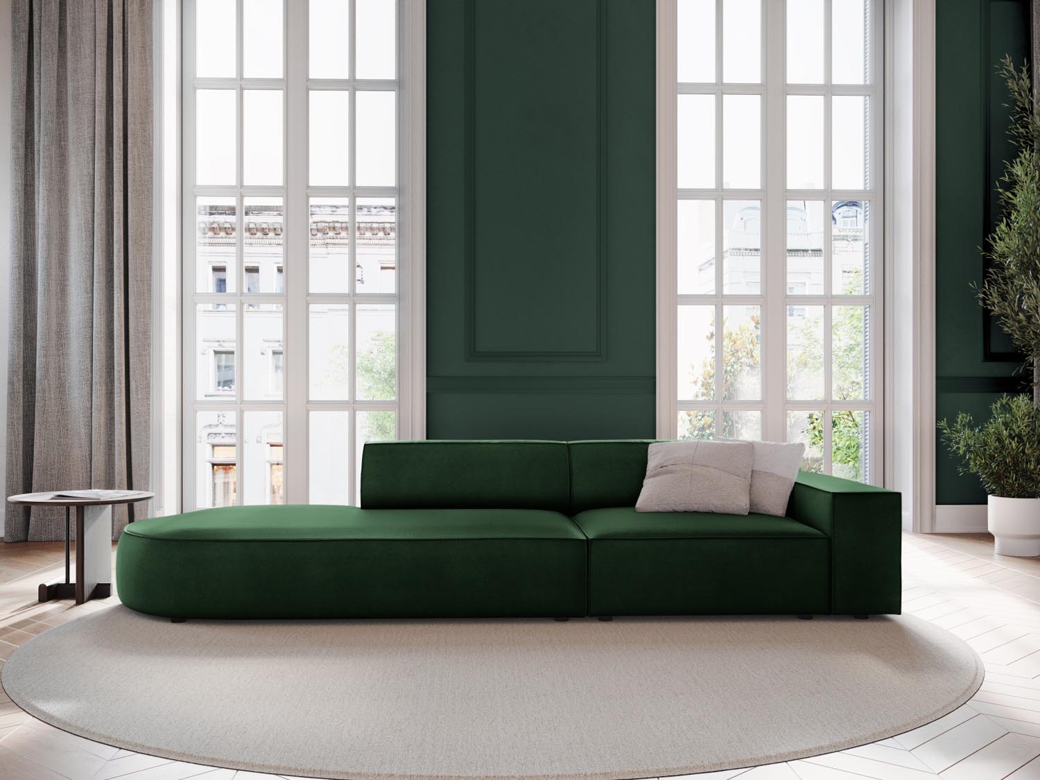 Jodie Velour modulares Sofa links 3 Sitzer in Bottle Green präsentiert im Onlineshop von KAQTU Design AG. L-Sofa links ist von Micadoni