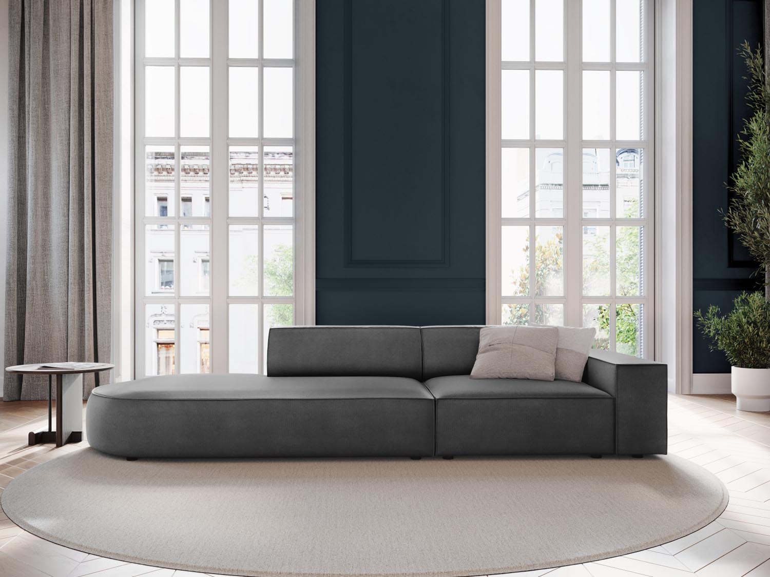 Jodie Velour modulares Sofa links 3 Sitzer in Grey präsentiert im Onlineshop von KAQTU Design AG. L-Sofa links ist von Micadoni
