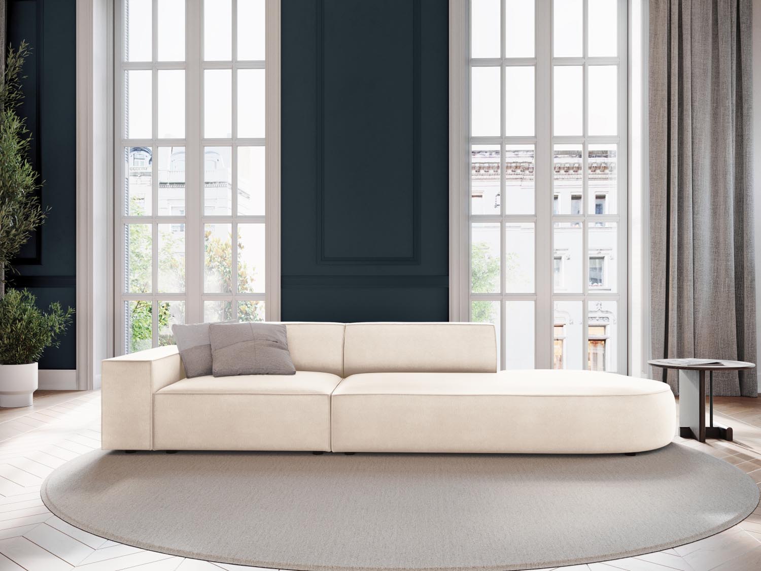 Jodie Velour modulares Sofa rechts 3 Sitzer in Light Beige präsentiert im Onlineshop von KAQTU Design AG. L-Sofa rechts ist von Micadoni