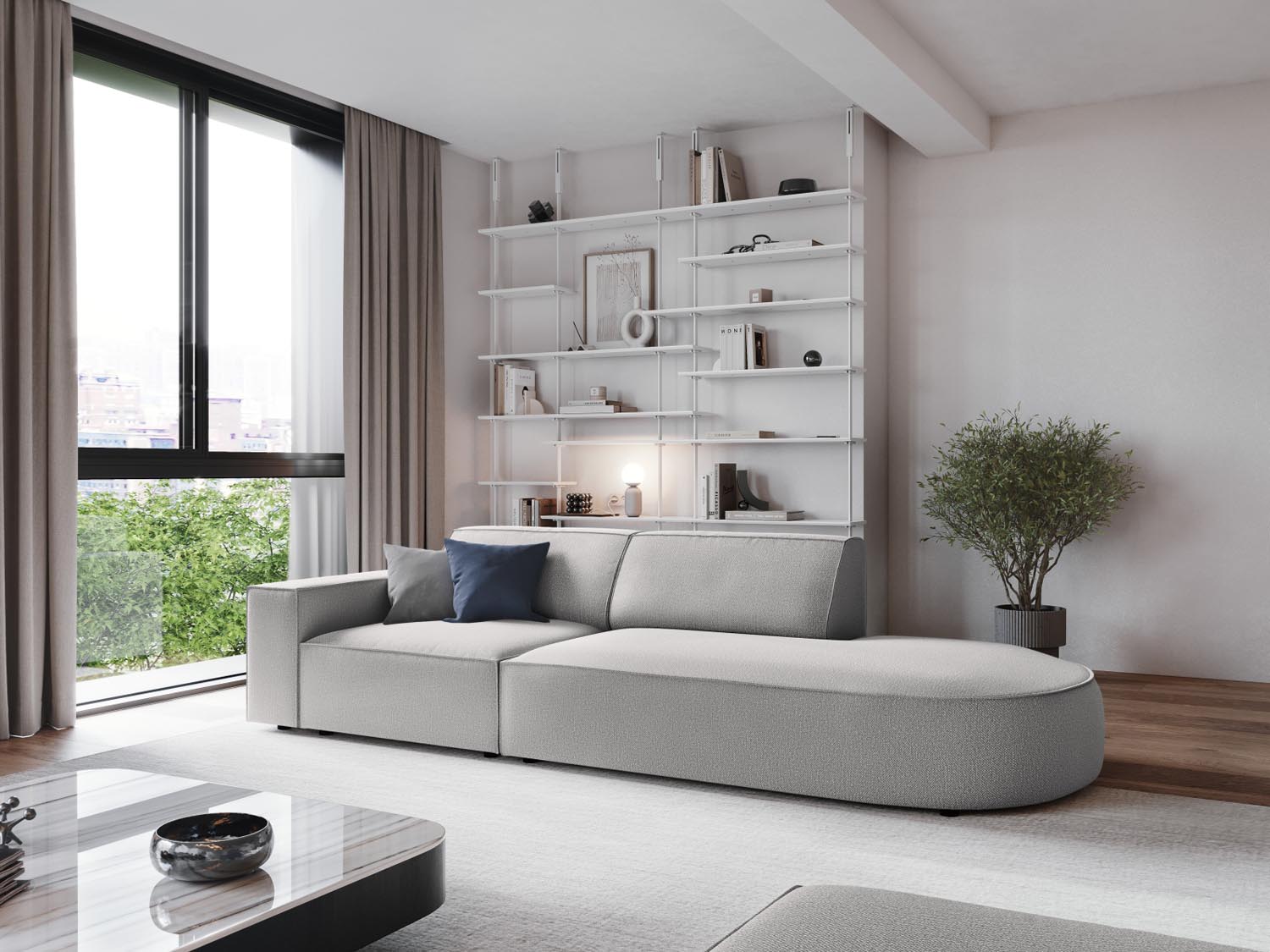 Jodie Modulares Sofa open rechts 3 Sitzer in Light Grey präsentiert im Onlineshop von KAQTU Design AG. L-Sofa rechts ist von Micadoni