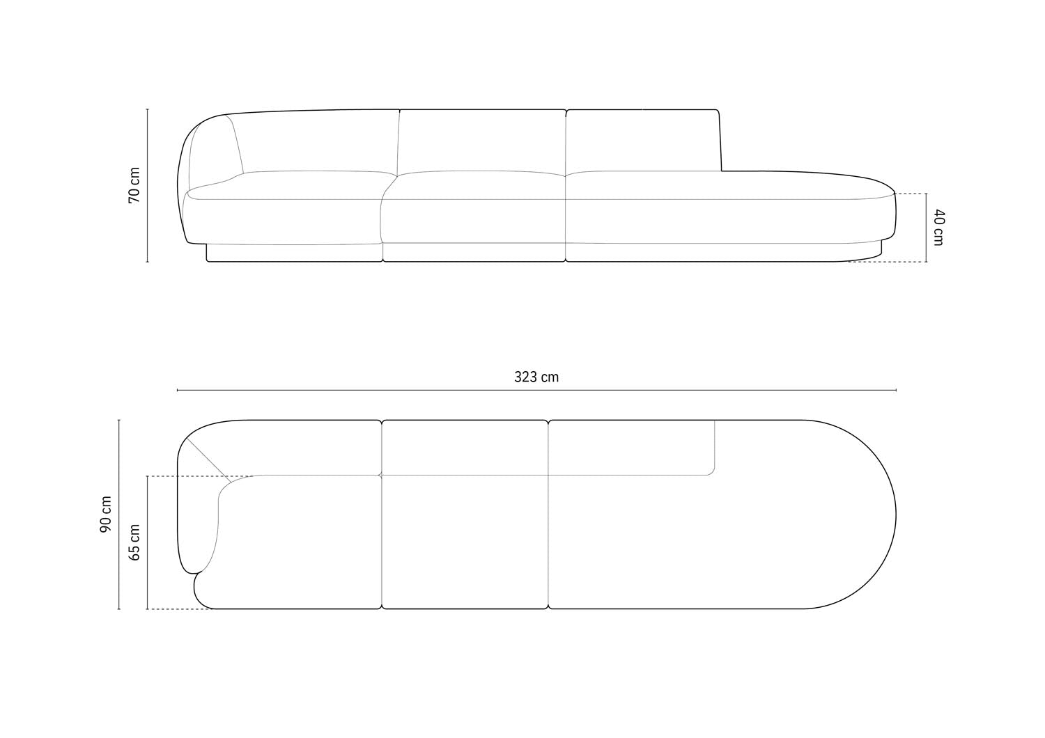 Elegantes Miley Boucle L-Sofa in Dunkelblau, 4-Sitzer, linksseitig, ideal für stilvolle Wohnräume, erhältlich bei KAQTU Design AG.