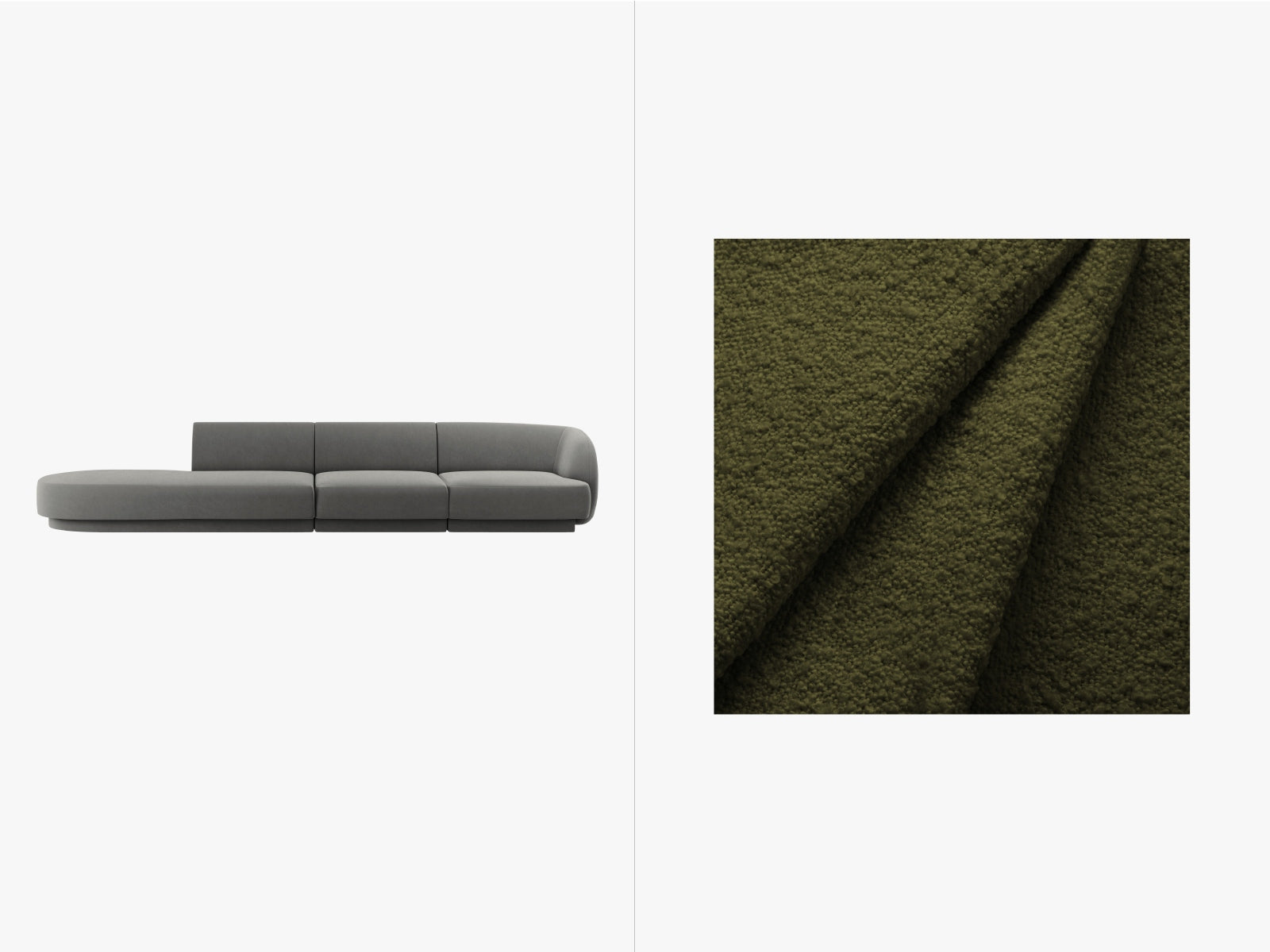 Miley Boucle Left Sofa 4 Sitzer in Dark Olive Green-Baloo präsentiert im Onlineshop von KAQTU Design AG. L-Sofa links ist von Micadoni