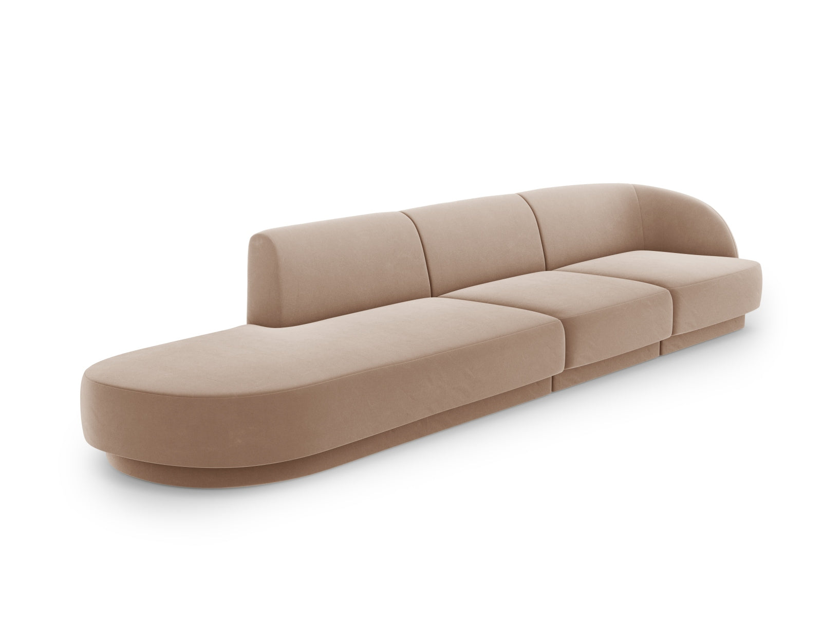 Elegantes Miley Velour Sofa links, 4-Sitzer in stilvollem Cappuccino-Bluvel, ideal für moderne Wohnräume.