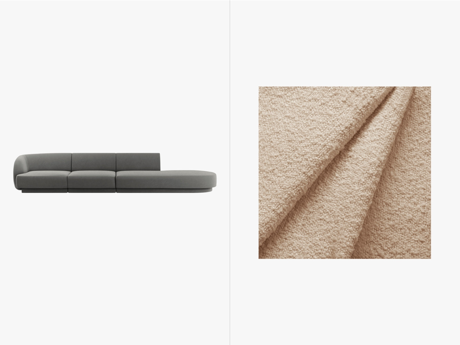 Miley Boucle Right Sofa 4 Sitzer in Beige-Baloo präsentiert im Onlineshop von KAQTU Design AG. L-Sofa rechts ist von Micadoni