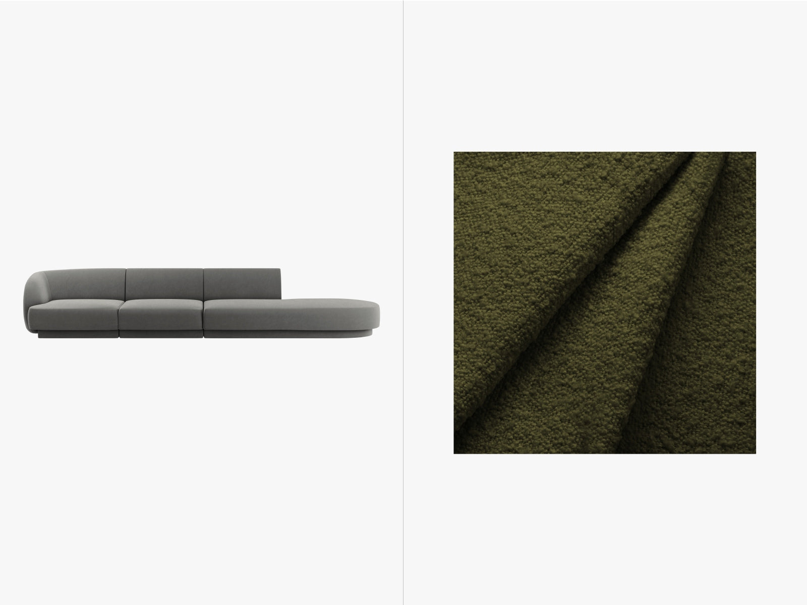 Miley Boucle Right Sofa 4 Sitzer in Dark Olive Green-Baloo präsentiert im Onlineshop von KAQTU Design AG. L-Sofa rechts ist von Micadoni