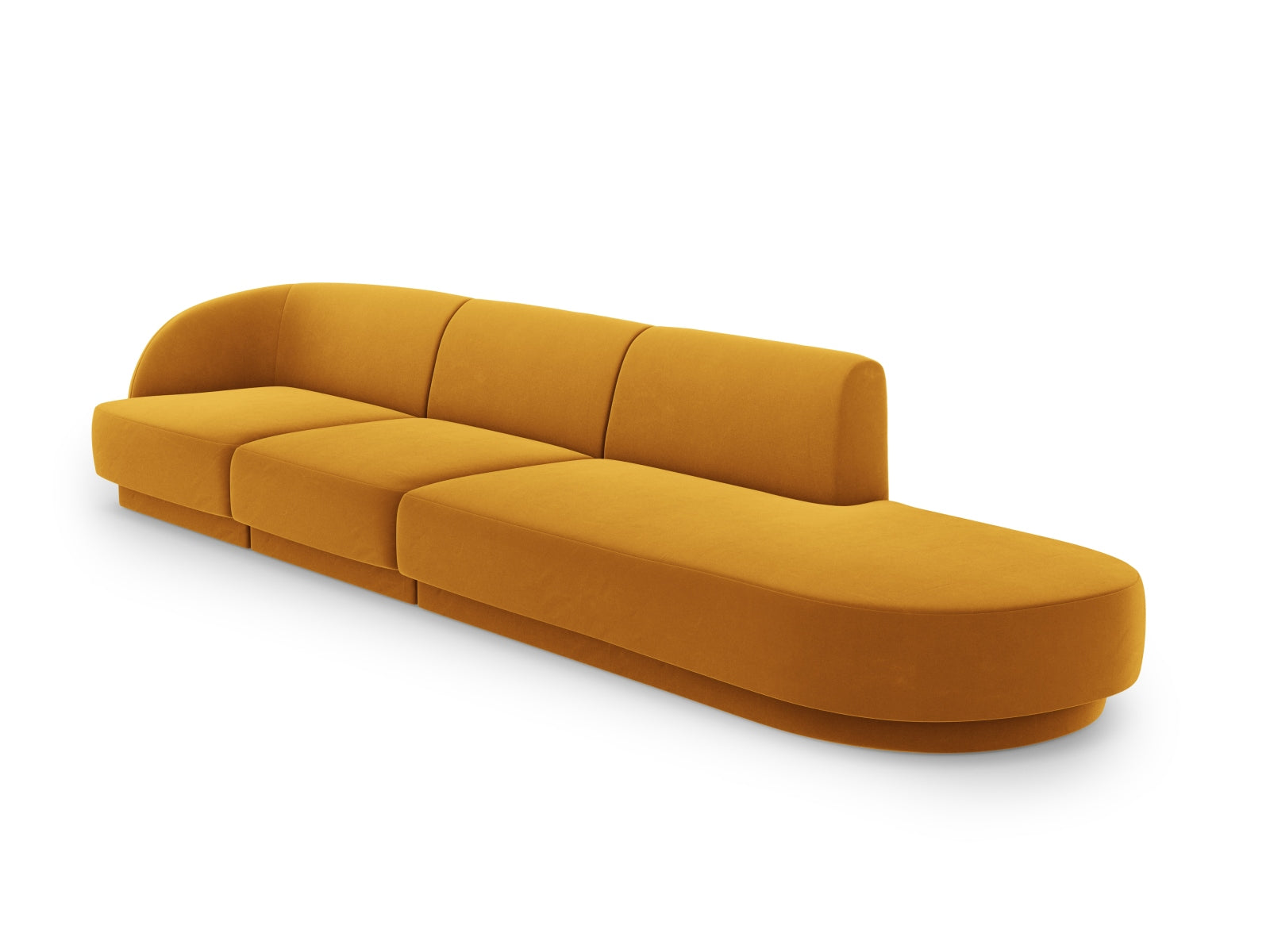 Elegantes Miley Velour Sofa in Gelb-Blau, 4-Sitzer, rechtsseitig, ideal für stilvolle Wohnräume, von Micadoni.