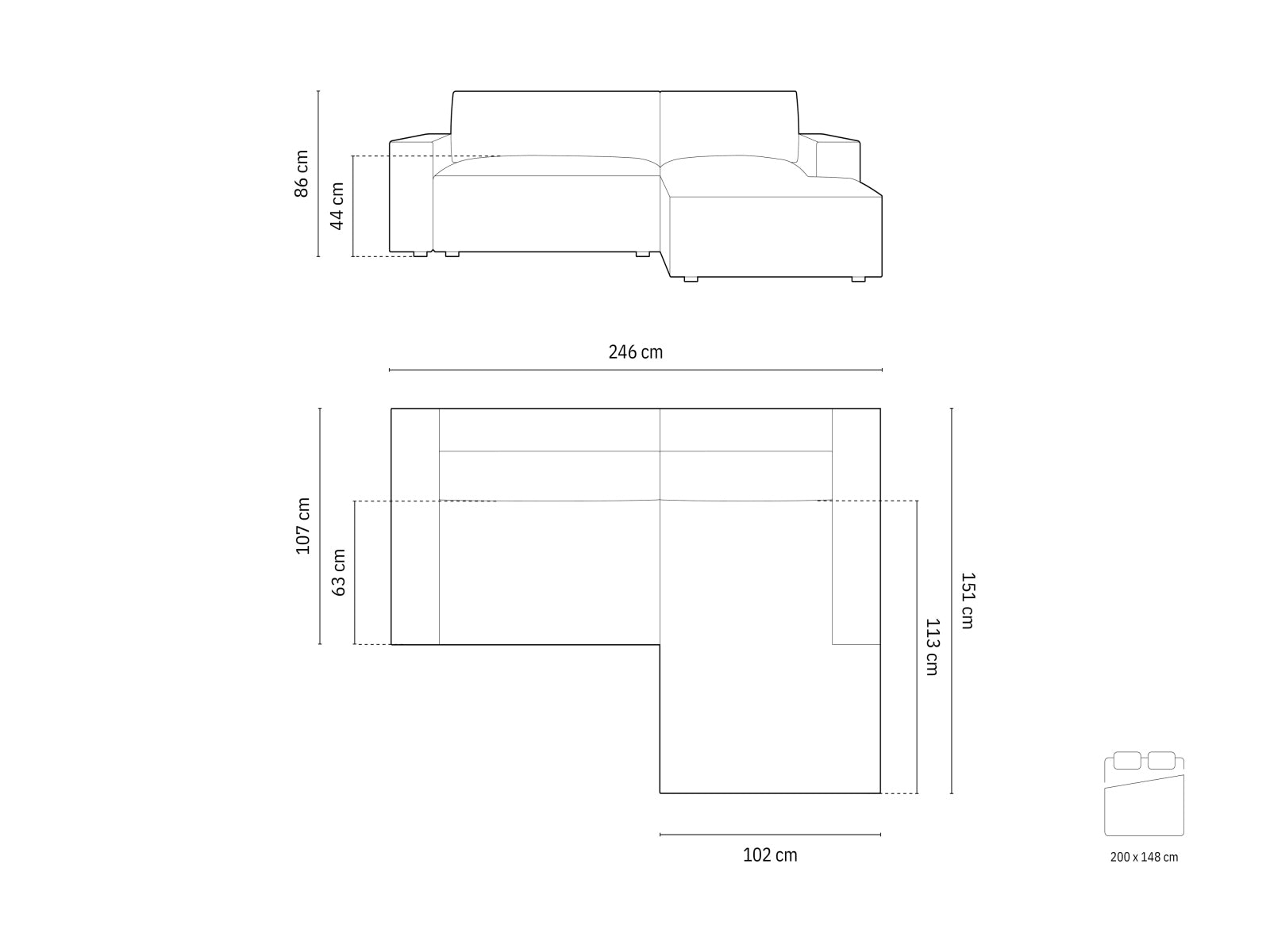 Jodie Boucle Ecksofa rechts mit Schlaffunktion und Stauraumbox 3 Sitzer in White präsentiert im Onlineshop von KAQTU Design AG. Ecksofa rechts ist von Micadoni