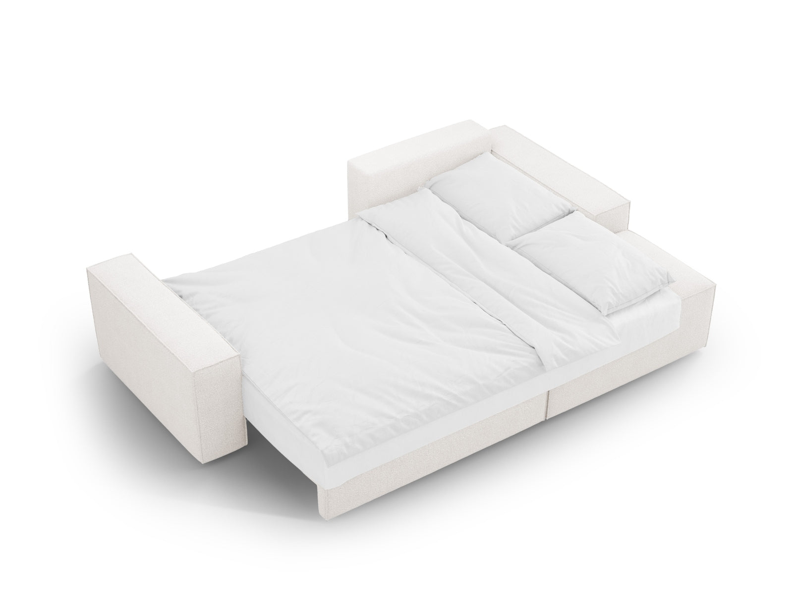 Jodie Boucle Ecksofa rechts mit Schlaffunktion und Stauraumbox 3 Sitzer in White präsentiert im Onlineshop von KAQTU Design AG. Ecksofa rechts ist von Micadoni