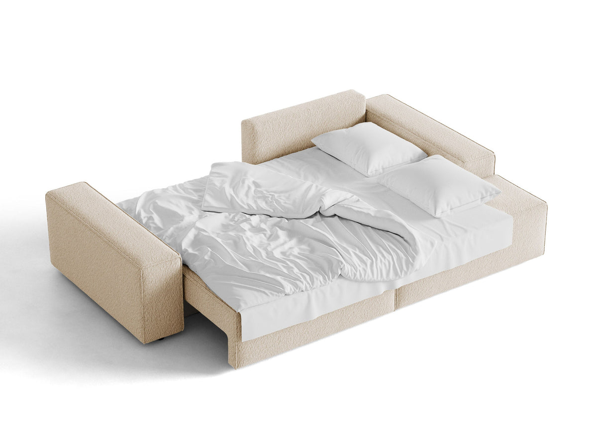Jodie Boucle Ecksofa rechts mit Schlaffunktion und Stauraumbox 3 Sitzer in Beige-Baloo präsentiert im Onlineshop von KAQTU Design AG. Bettsofa rechts ist von Micadoni