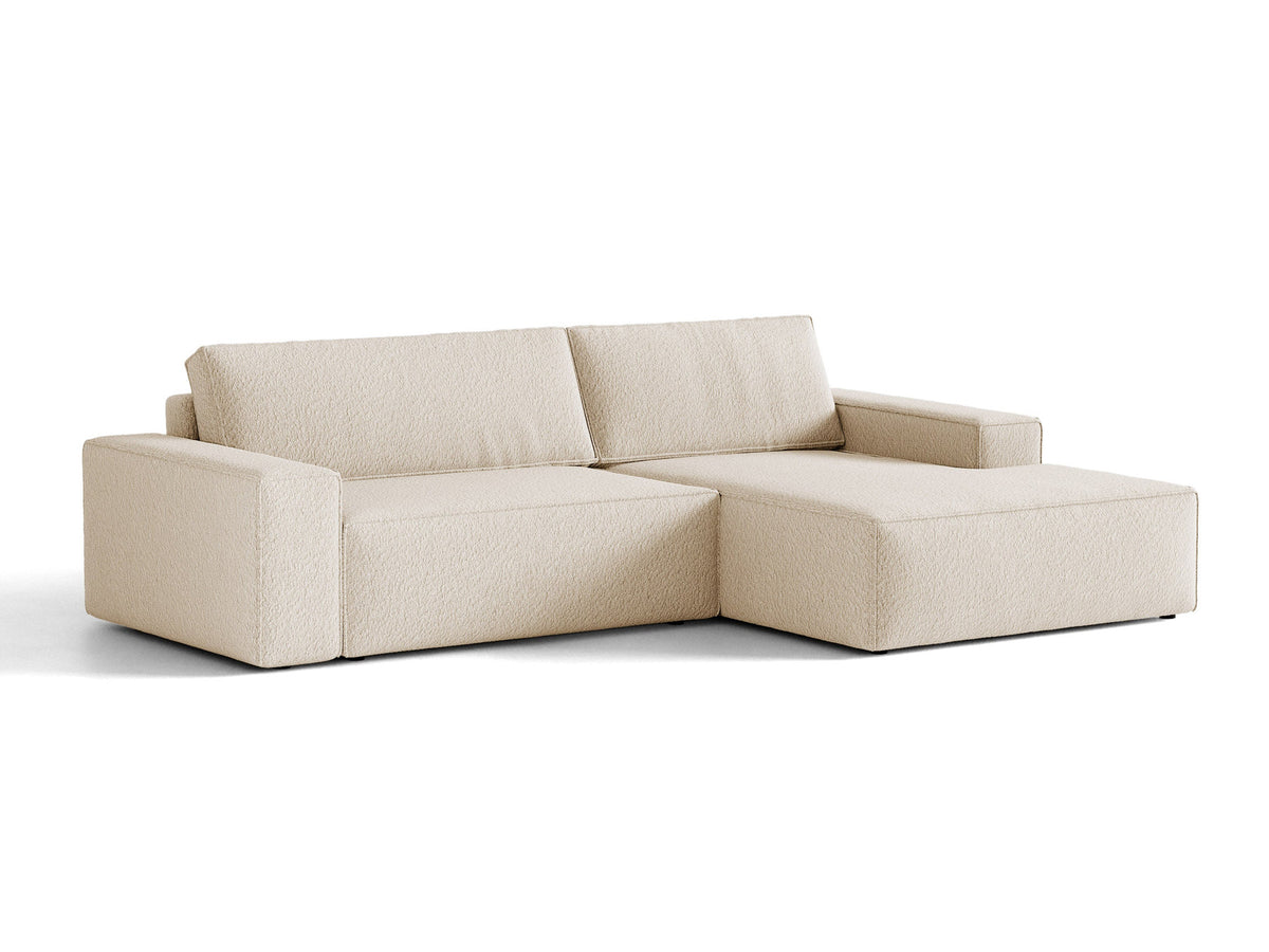 Jodie Boucle Ecksofa rechts mit Schlaffunktion und Stauraumbox 3 Sitzer in Beige-Baloo präsentiert im Onlineshop von KAQTU Design AG. Bettsofa rechts ist von Micadoni