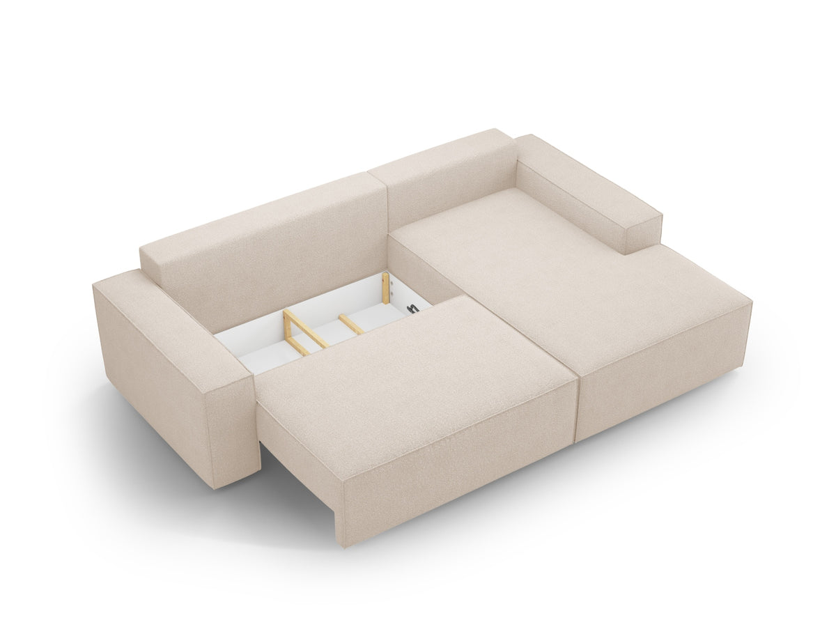 Jodie Boucle Ecksofa rechts mit Schlaffunktion und Stauraumbox 3 Sitzer in Beige-Baloo präsentiert im Onlineshop von KAQTU Design AG. Bettsofa rechts ist von Micadoni