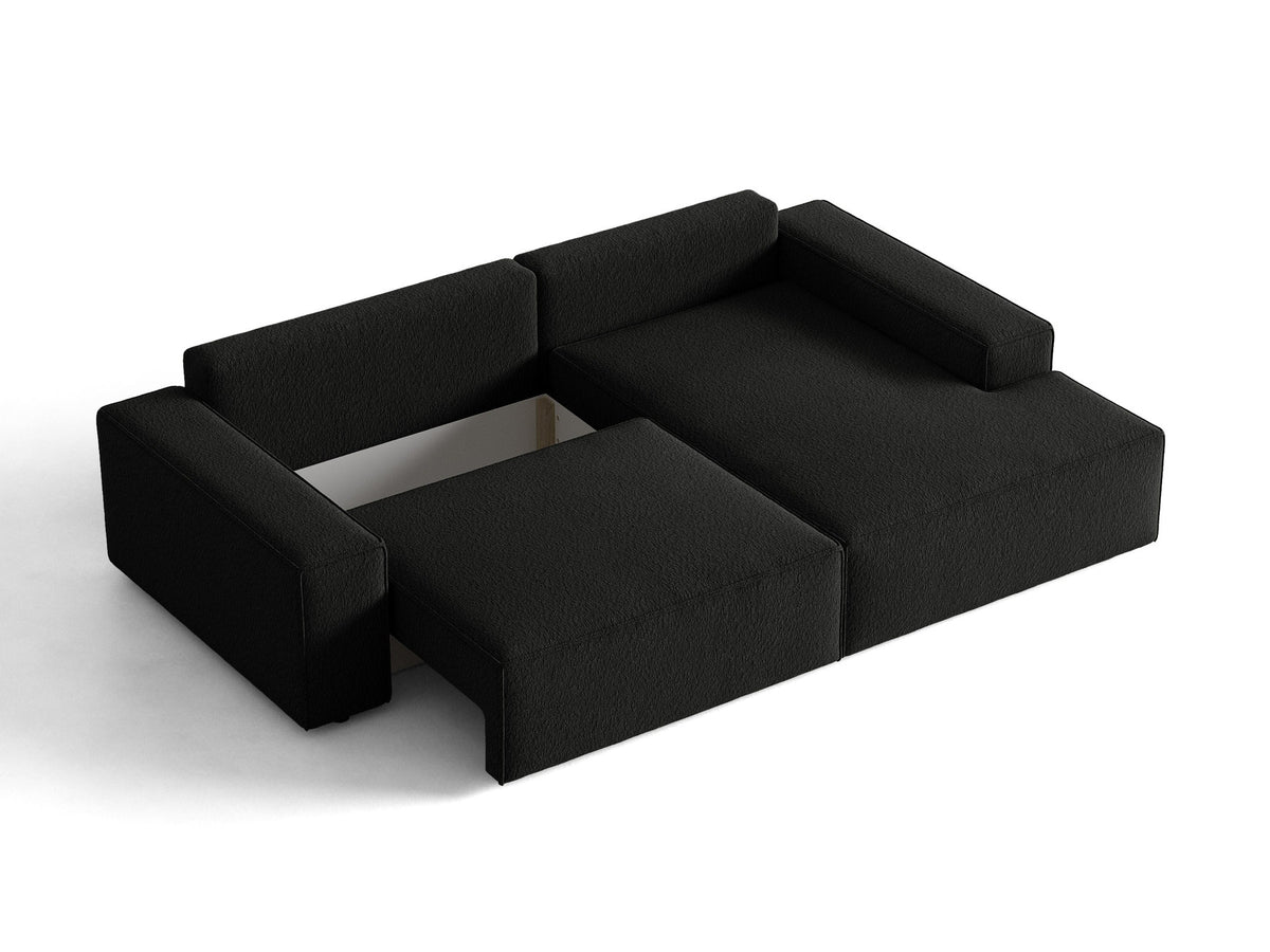 Jodie Boucle Ecksofa rechts mit Schlaffunktion und Stauraumbox 3 Sitzer in Black-Baloo präsentiert im Onlineshop von KAQTU Design AG. Bettsofa rechts ist von Micadoni