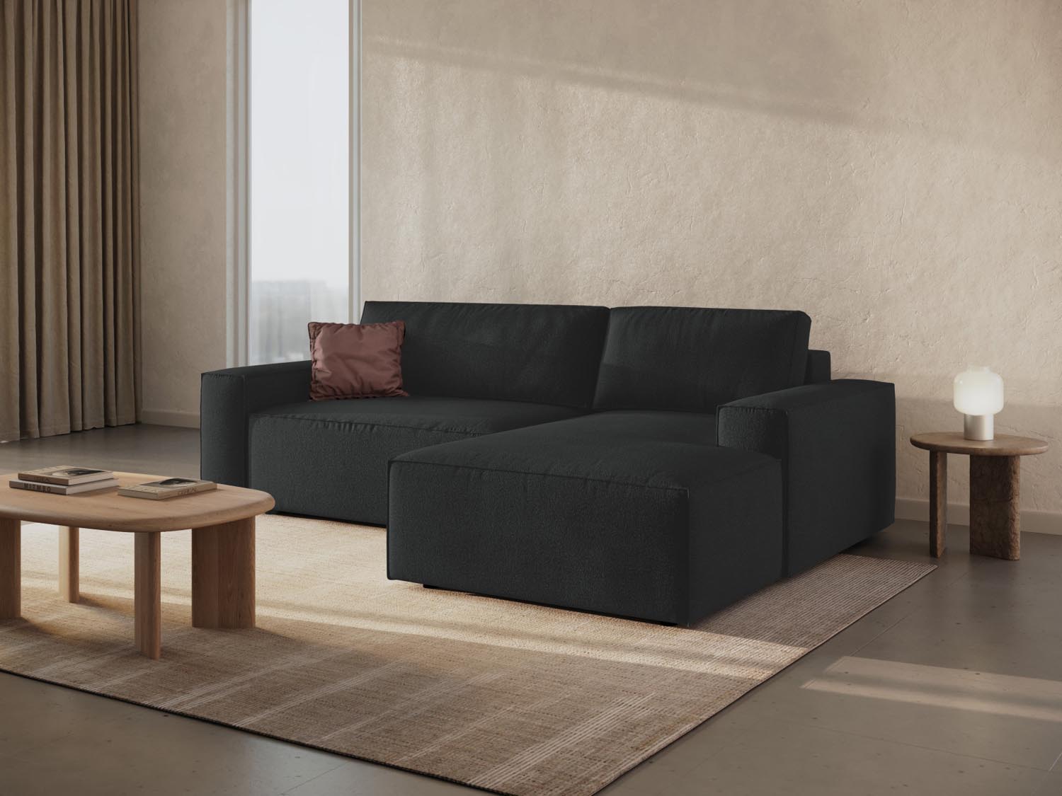 Jodie Boucle Ecksofa rechts mit Schlaffunktion und Stauraumbox 3 Sitzer in Black präsentiert im Onlineshop von KAQTU Design AG. Ecksofa rechts ist von Micadoni