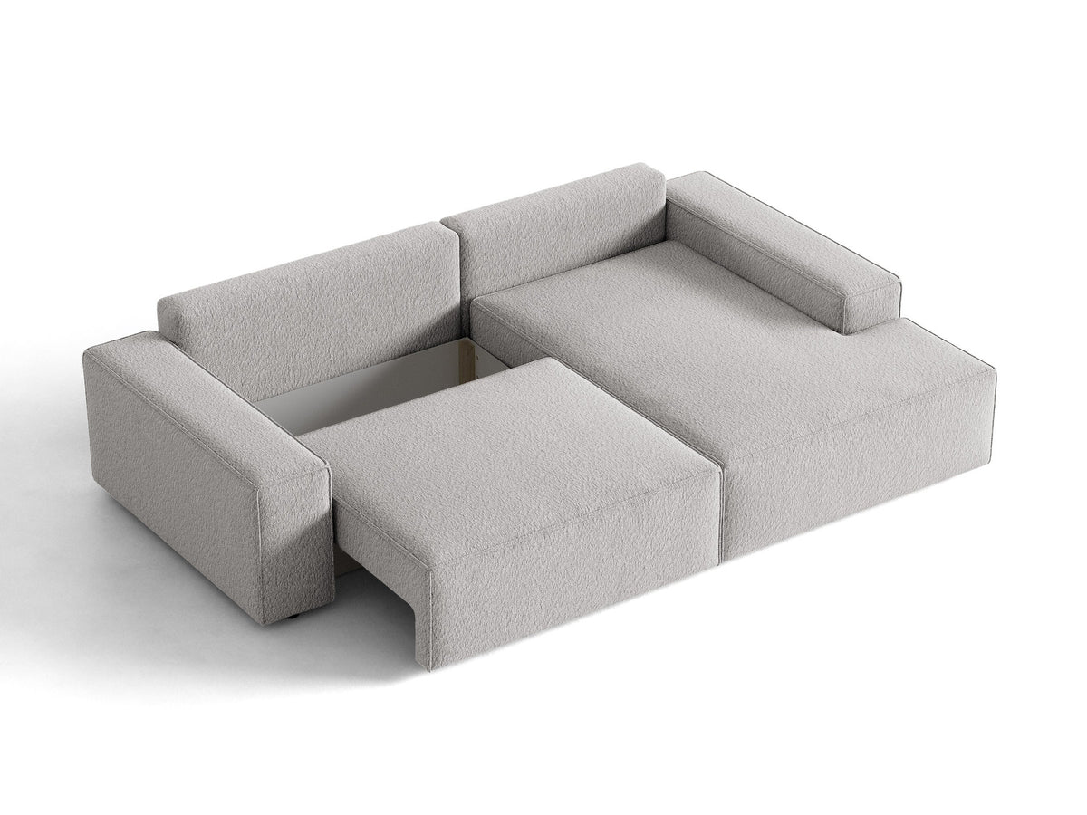 Jodie Boucle Ecksofa rechts mit Schlaffunktion und Stauraumbox 3 Sitzer in Light Grey-Baloo präsentiert im Onlineshop von KAQTU Design AG. Bettsofa rechts ist von Micadoni