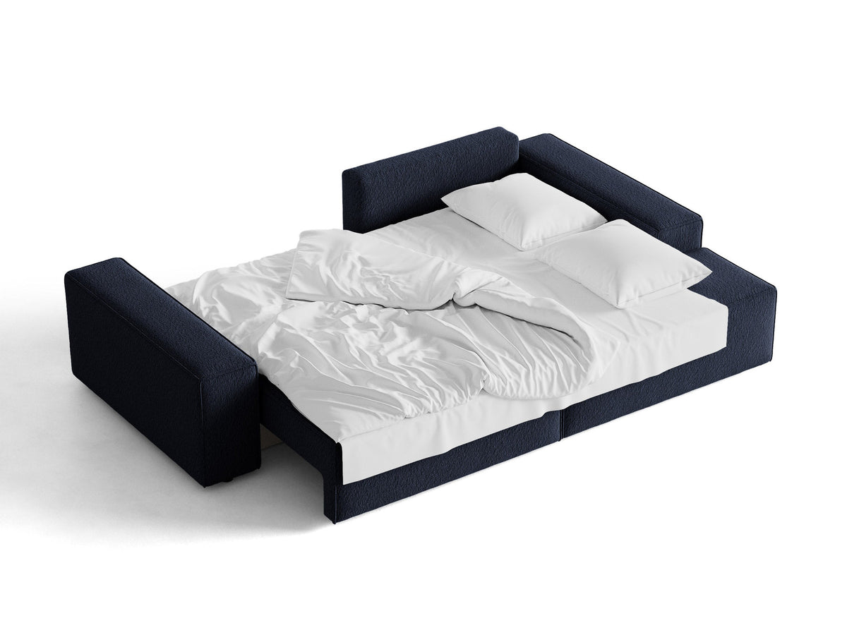 Jodie Boucle Ecksofa rechts mit Schlaffunktion und Stauraumbox 3 Sitzer in Dark Blue-Baloo präsentiert im Onlineshop von KAQTU Design AG. Bettsofa rechts ist von Micadoni