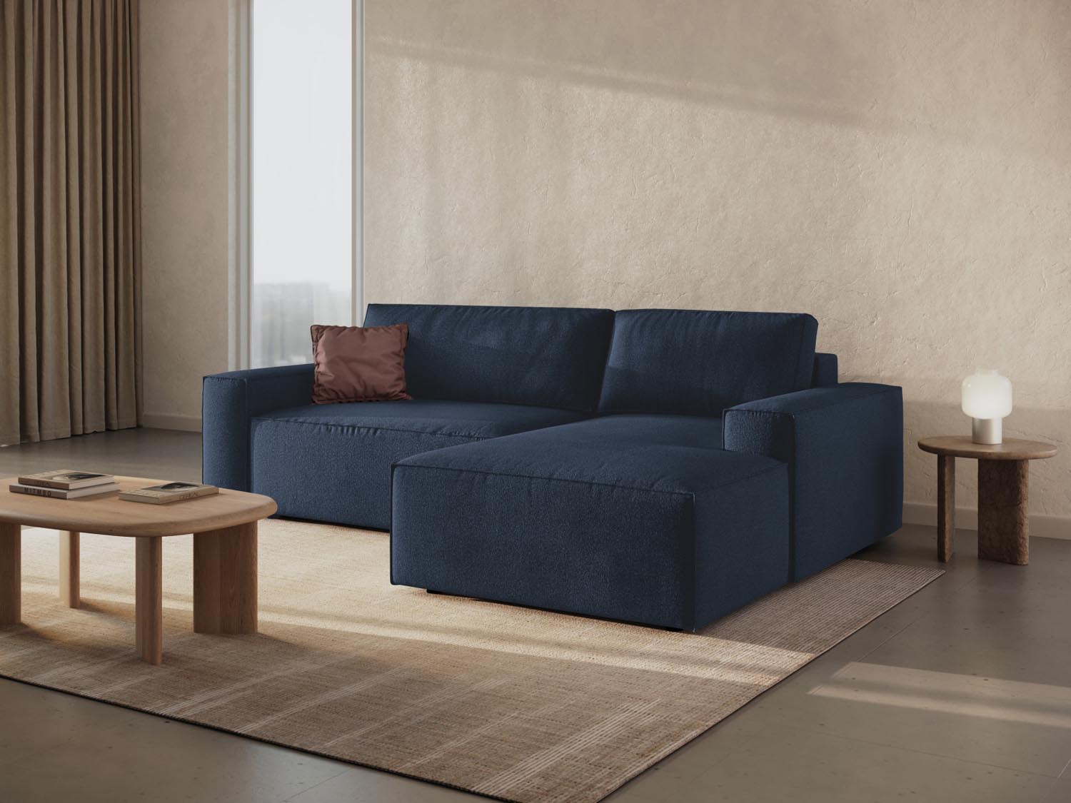Jodie Boucle Ecksofa rechts mit Schlaffunktion und Stauraumbox 3 Sitzer in Dark Blue präsentiert im Onlineshop von KAQTU Design AG. Ecksofa rechts ist von Micadoni
