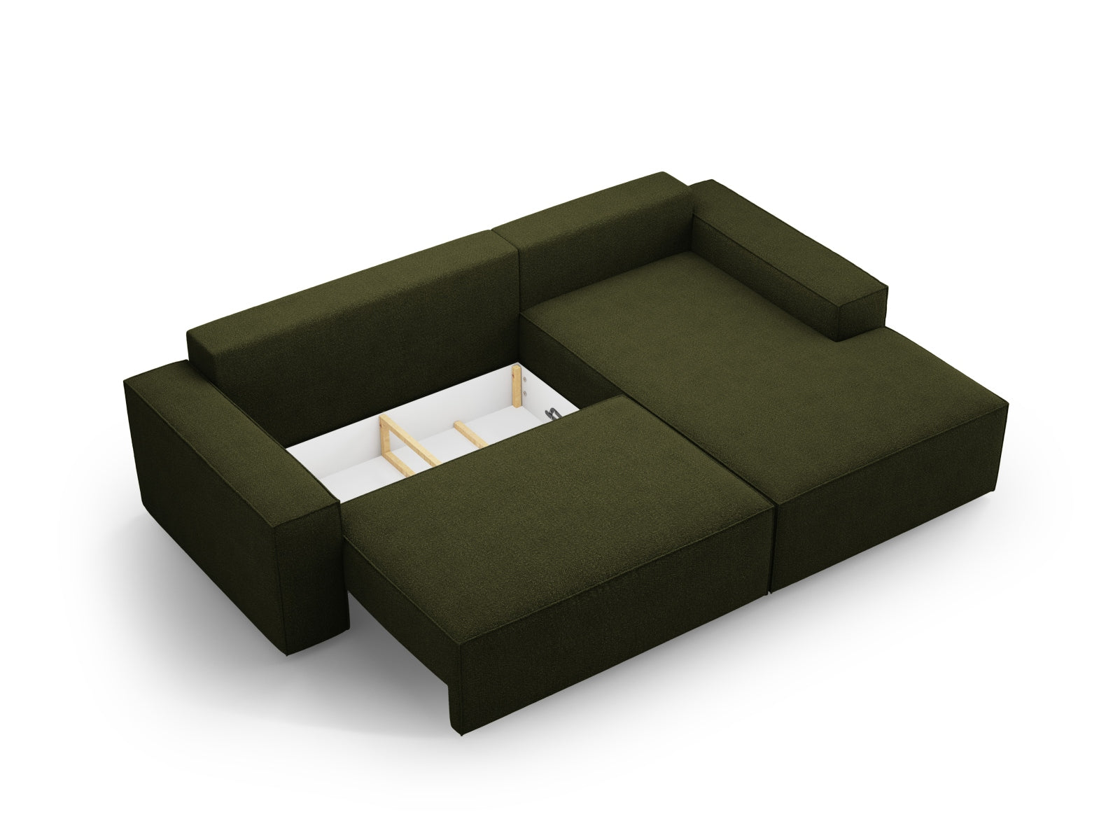 Jodie Boucle Ecksofa rechts mit Schlaffunktion und Stauraumbox 3 Sitzer in Dark Olive Green präsentiert im Onlineshop von KAQTU Design AG. Ecksofa rechts ist von Micadoni