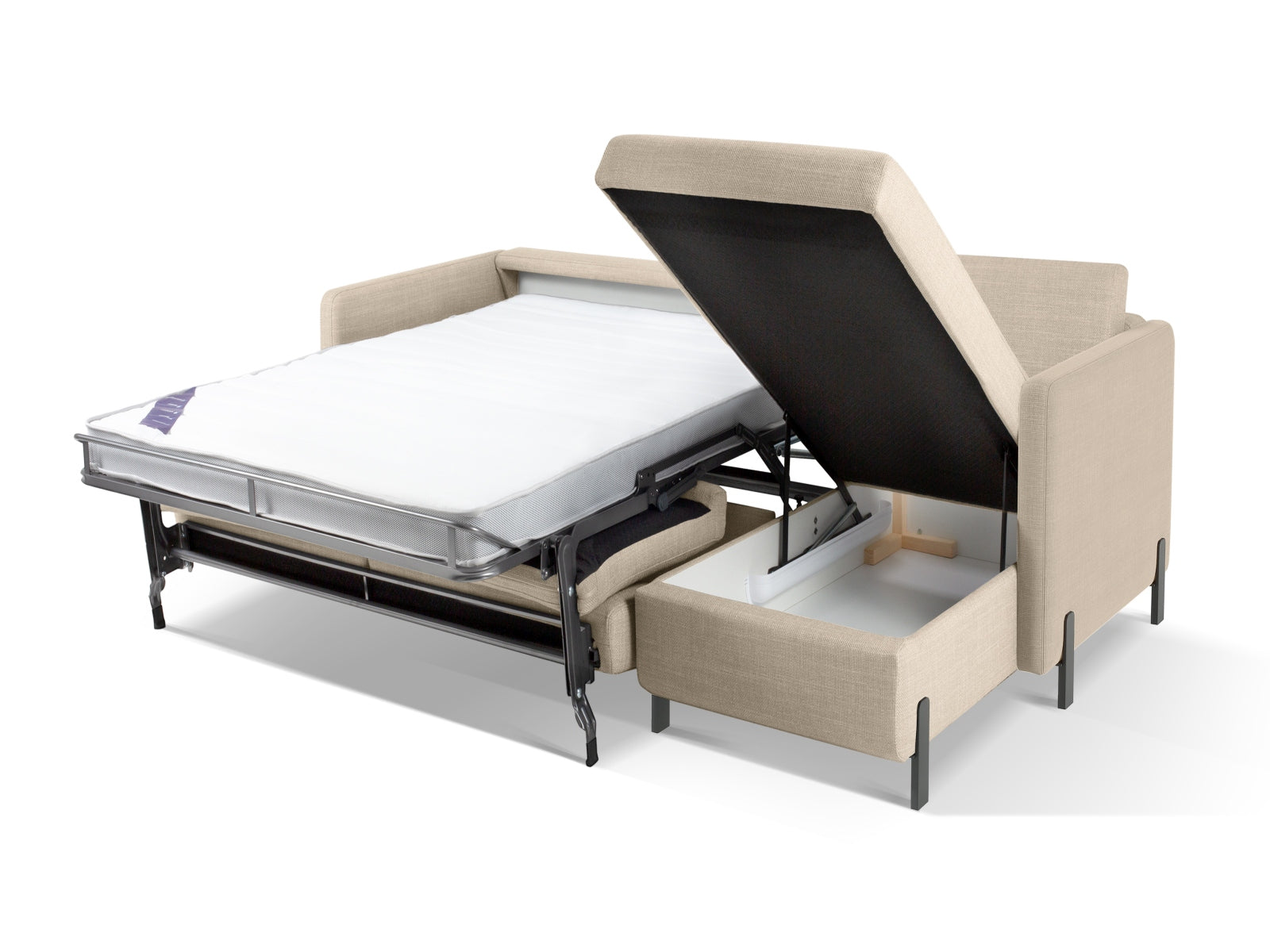 Beige Ecksofa Gloria von Micadoni, 5-Sitzer mit eleganter Schlaffunktion und integriertem Stauraum, ideal für moderne Wohnkonzepte.