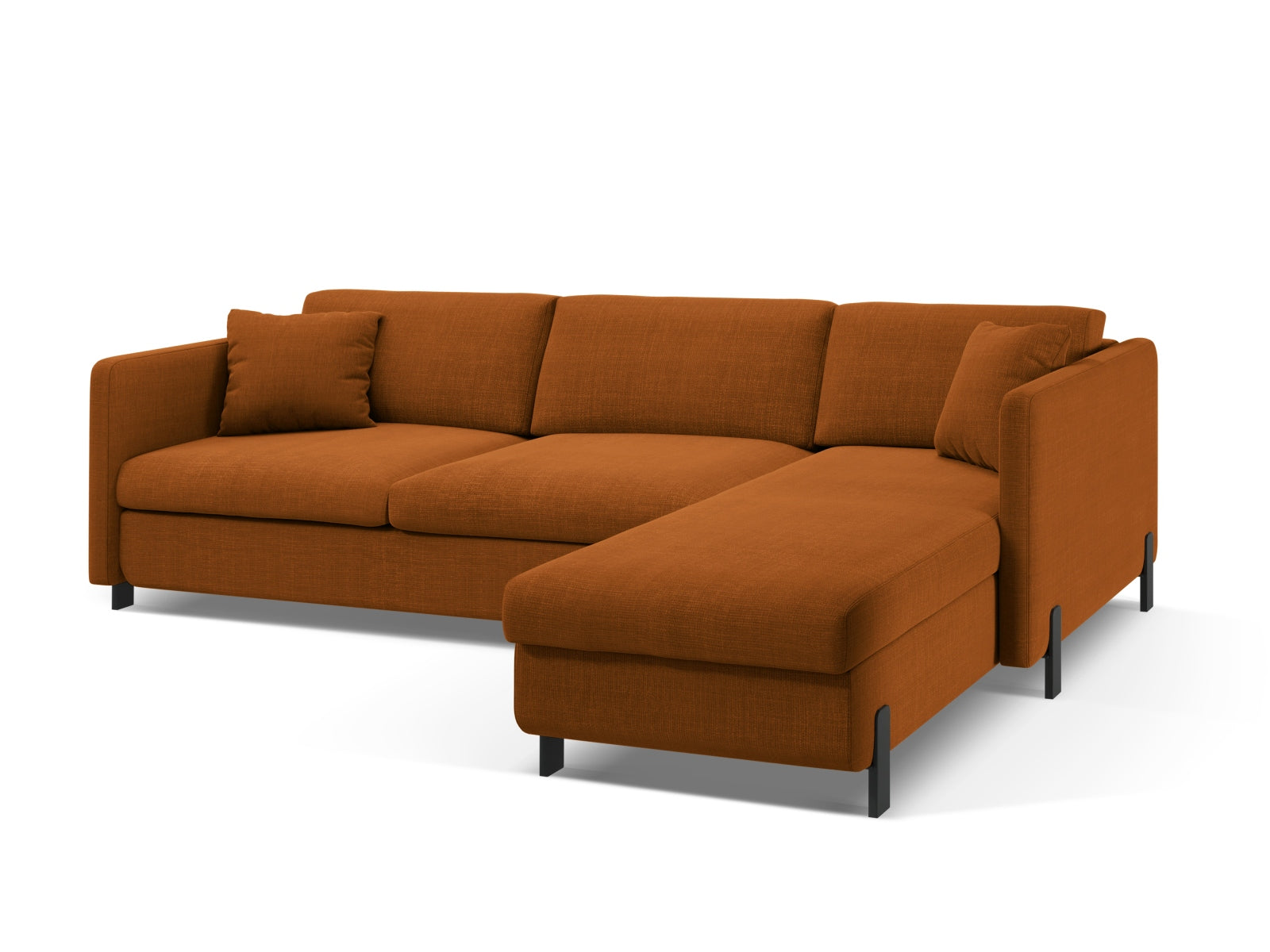 Elegantes Gloria Ecksofa rechts mit praktischer Schlaffunktion und Stauraum, perfekt für stilvolle Wohnzimmer. 5-Sitzer in Brick-Bjorn.