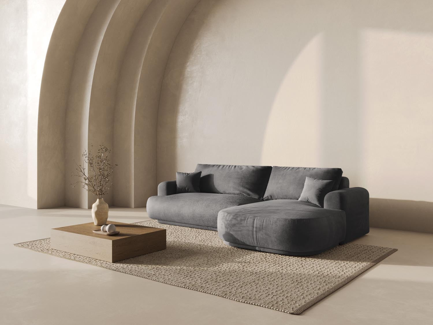 Entdecken Sie das elegante Ella Velour Ecksofa von Micadoni! Dieses 5-Sitzer Sofa mit Schlaffunktion und praktischem Stauraum vereint Stil und Funktionalität.