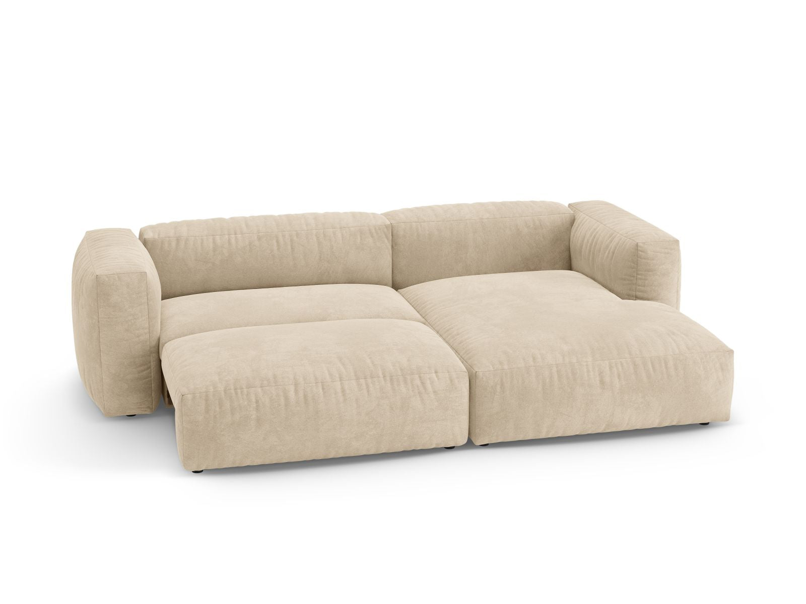 Stylisches 4-Sitzer Ecksofa Martina in sanftem Beige, ideal für Wohnräume, bietet eine praktische Schlaffunktion für Gäste.