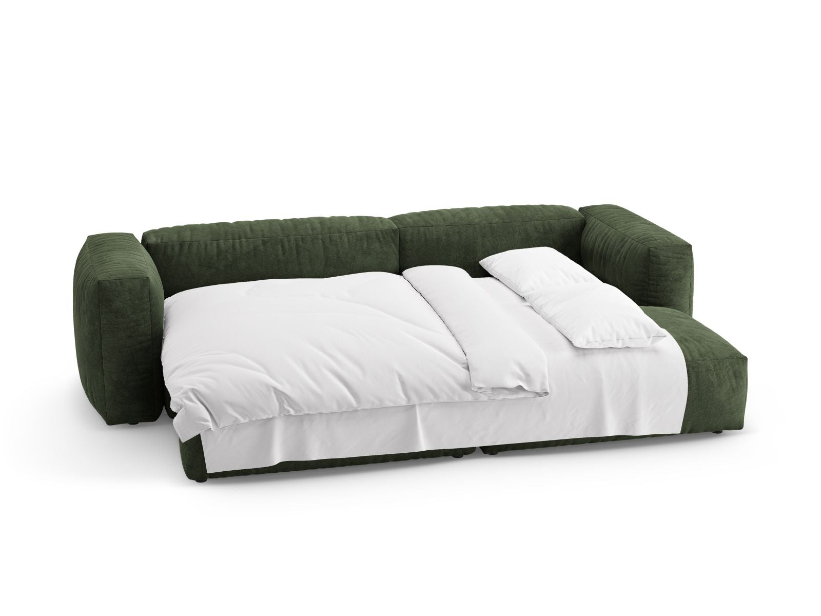 Modernes 4-Sitzer Ecksofa Martina in Green-Vogue, rechtsseitig, vielseitig einsetzbar als gemütliches Sofa und Schlafplatz für Übernachtungsgäste.
